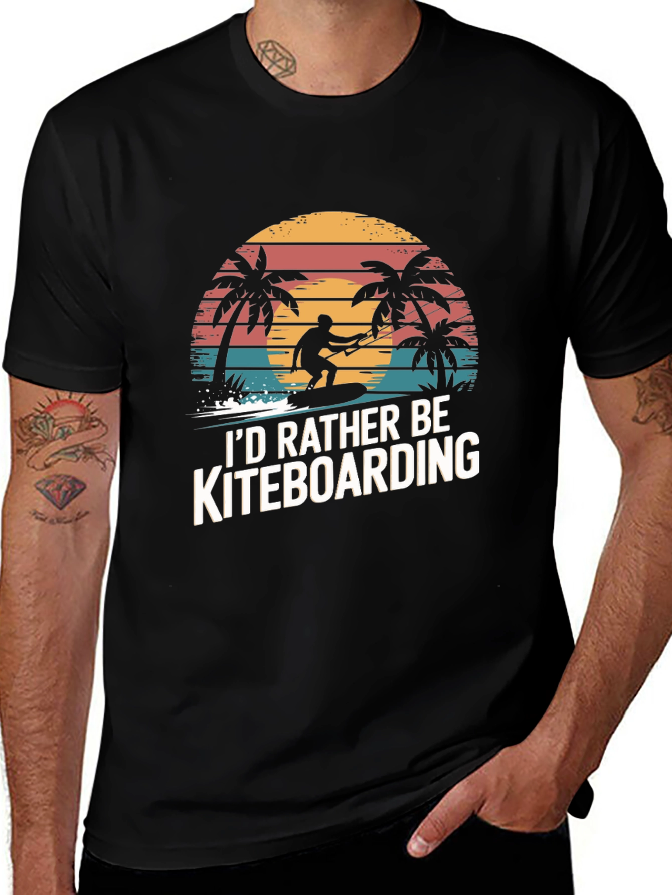 Kiteboarding T-Shirt - Palm Tree Sunset Design
