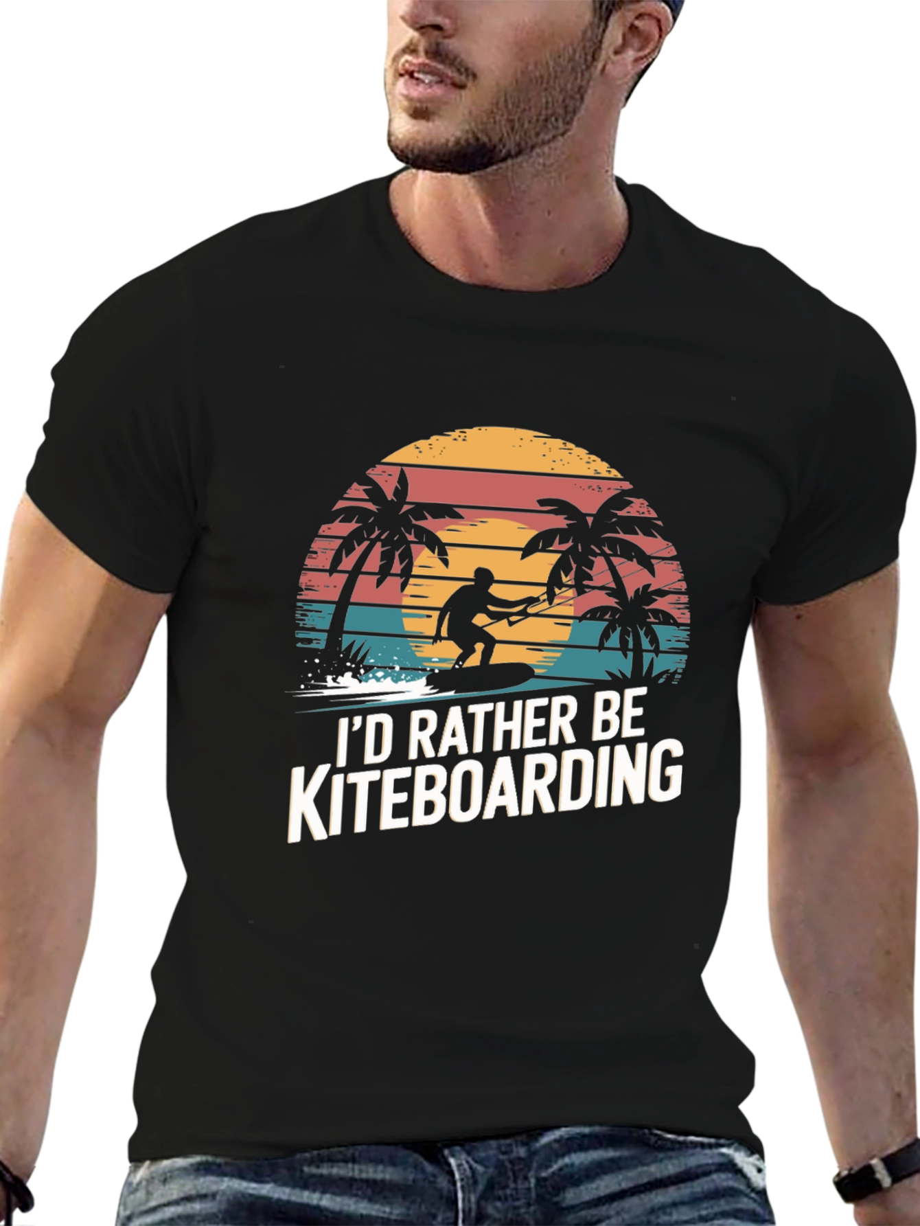 Kiteboarding T-Shirt - Palm Tree Sunset Design