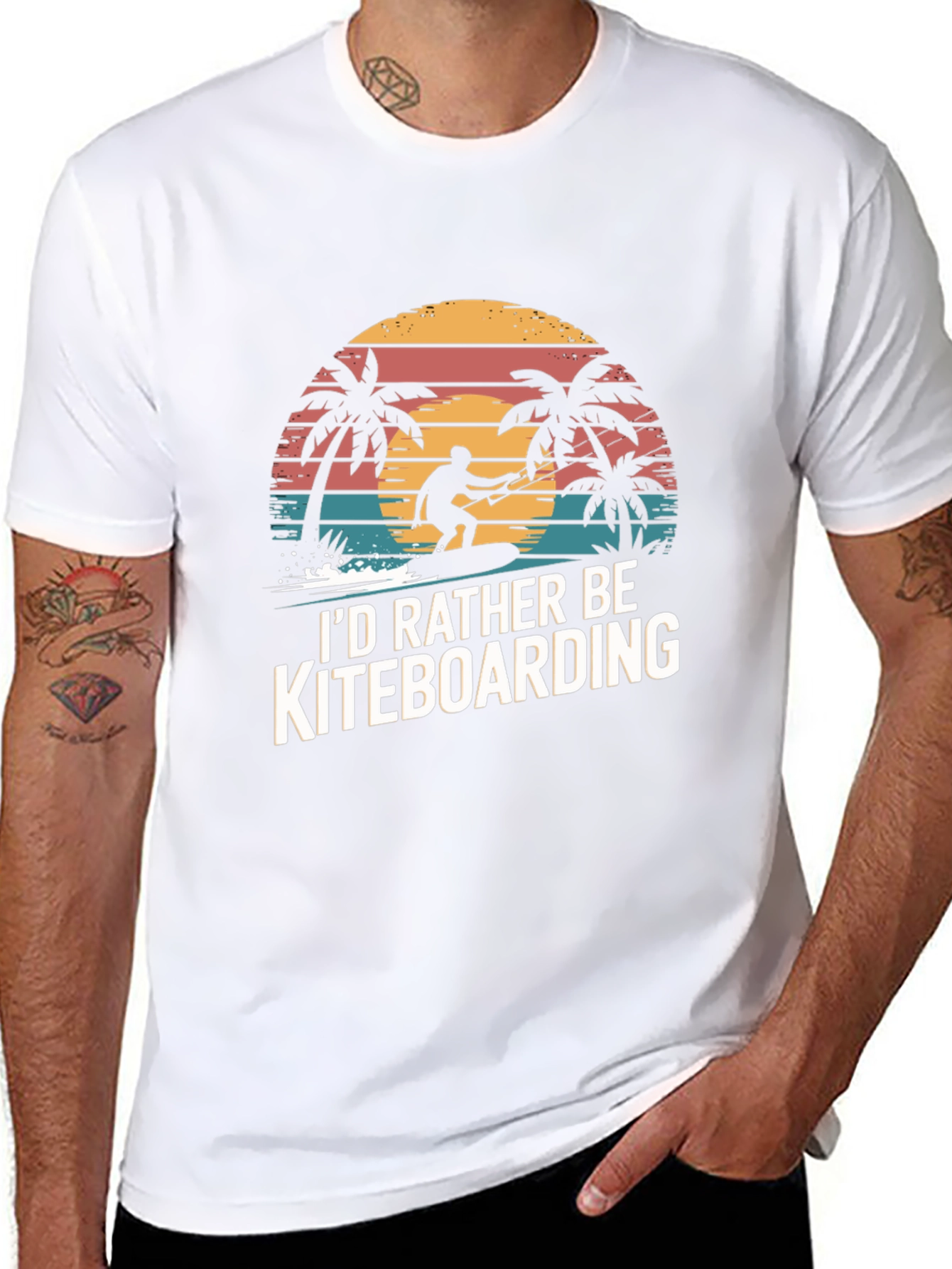 Kiteboarding T-Shirt - Palm Tree Sunset Design