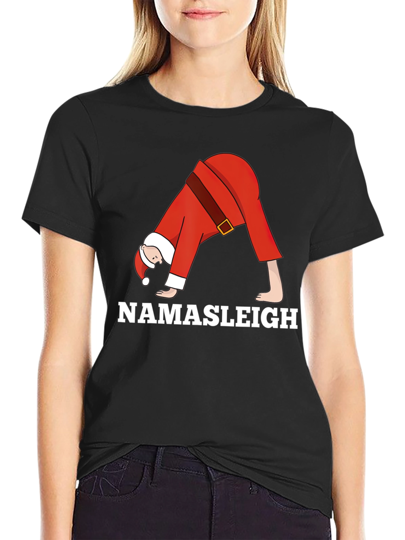 Namasleigh Santa Yoga Black T-Shirt