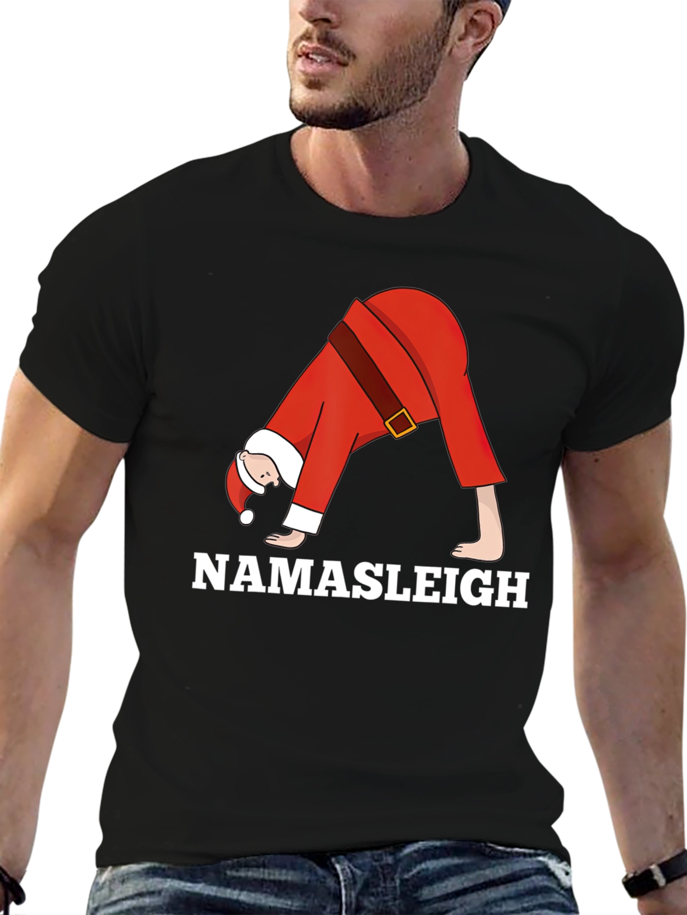 Namasleigh Santa Yoga Black T-Shirt