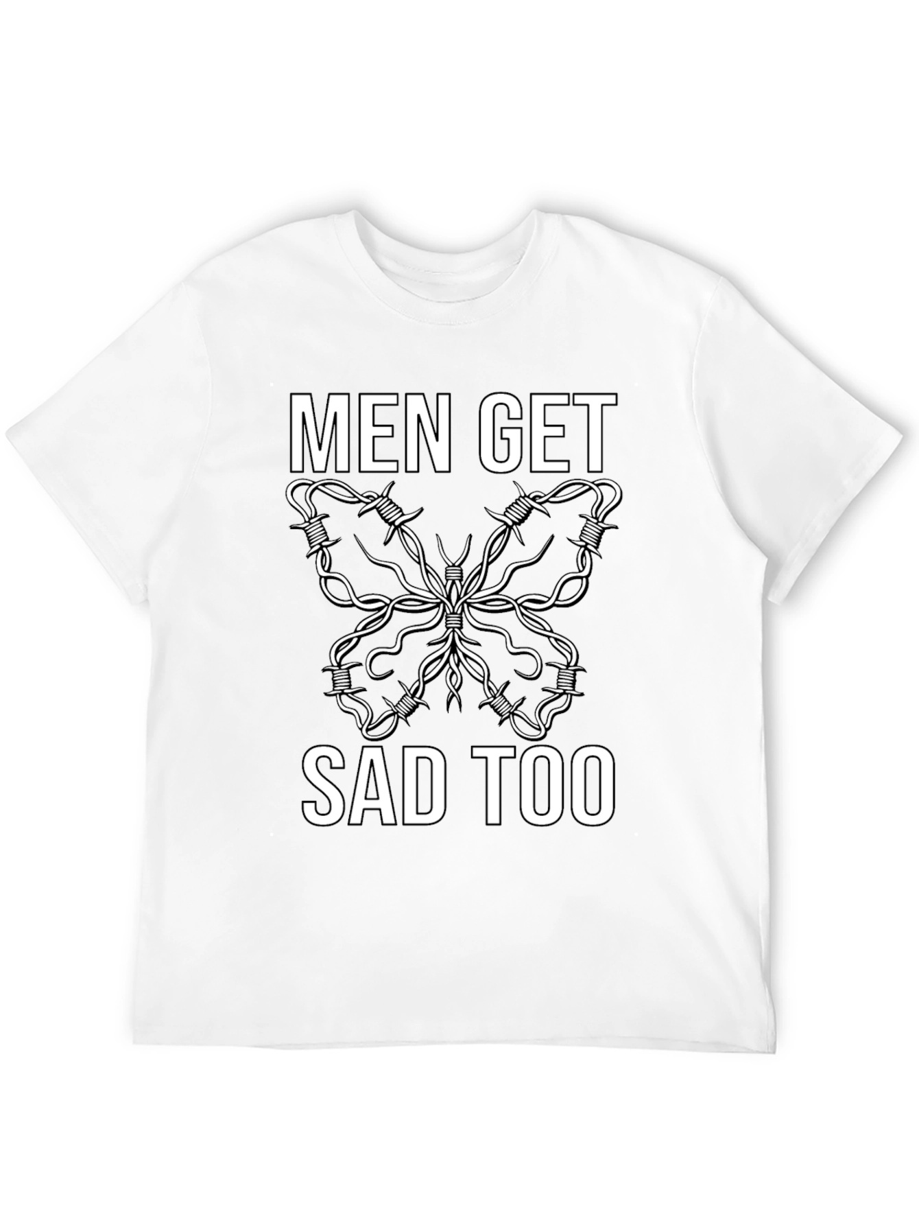 Men Get Sad Too Butterfly Barbed Wire Tee
