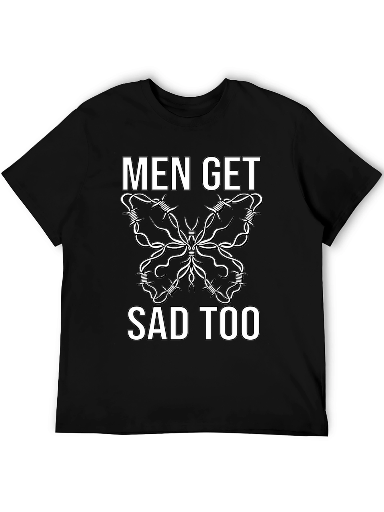 Men Get Sad Too Butterfly Barbed Wire Tee