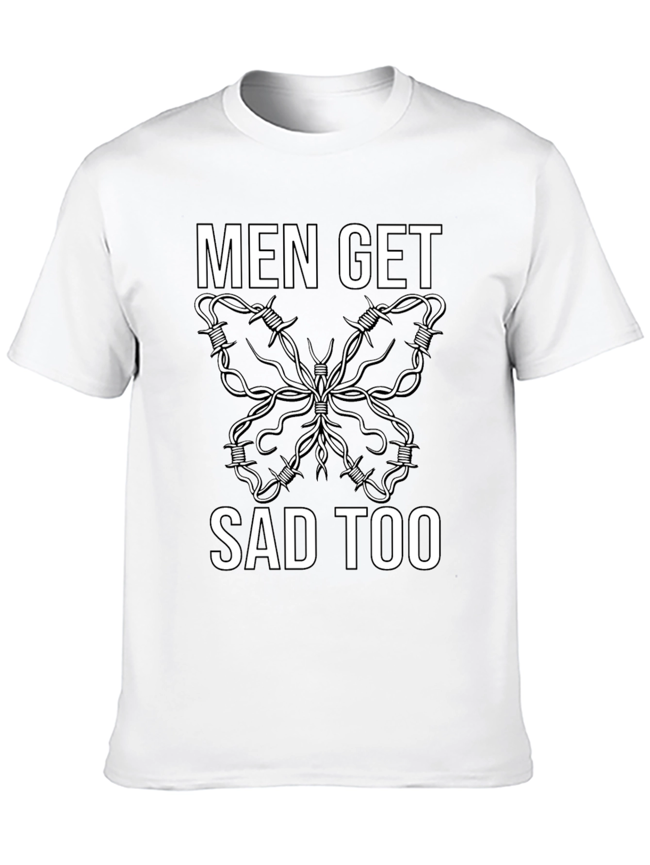 Men Get Sad Too Butterfly Barbed Wire Tee