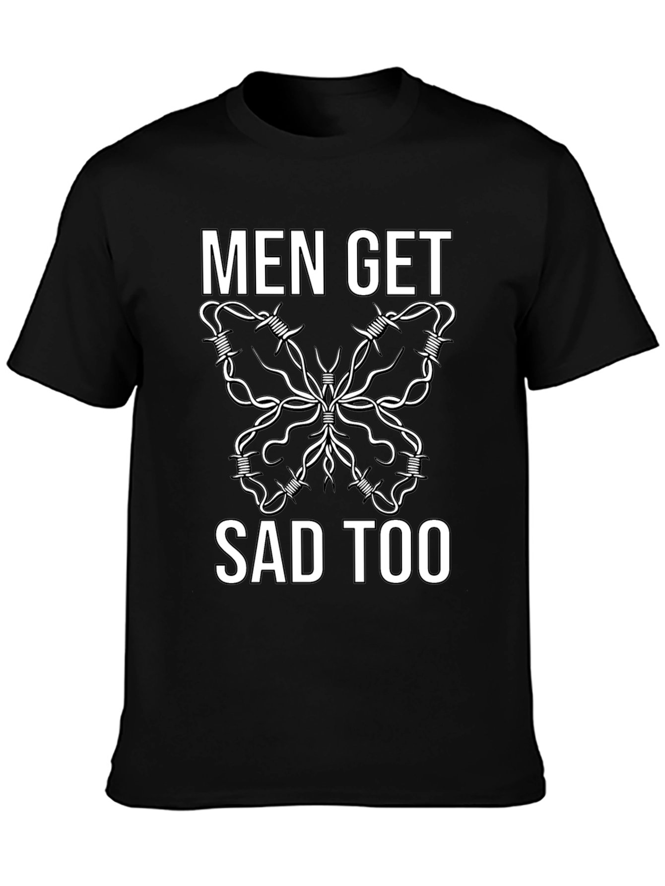 Men Get Sad Too Butterfly Barbed Wire Tee