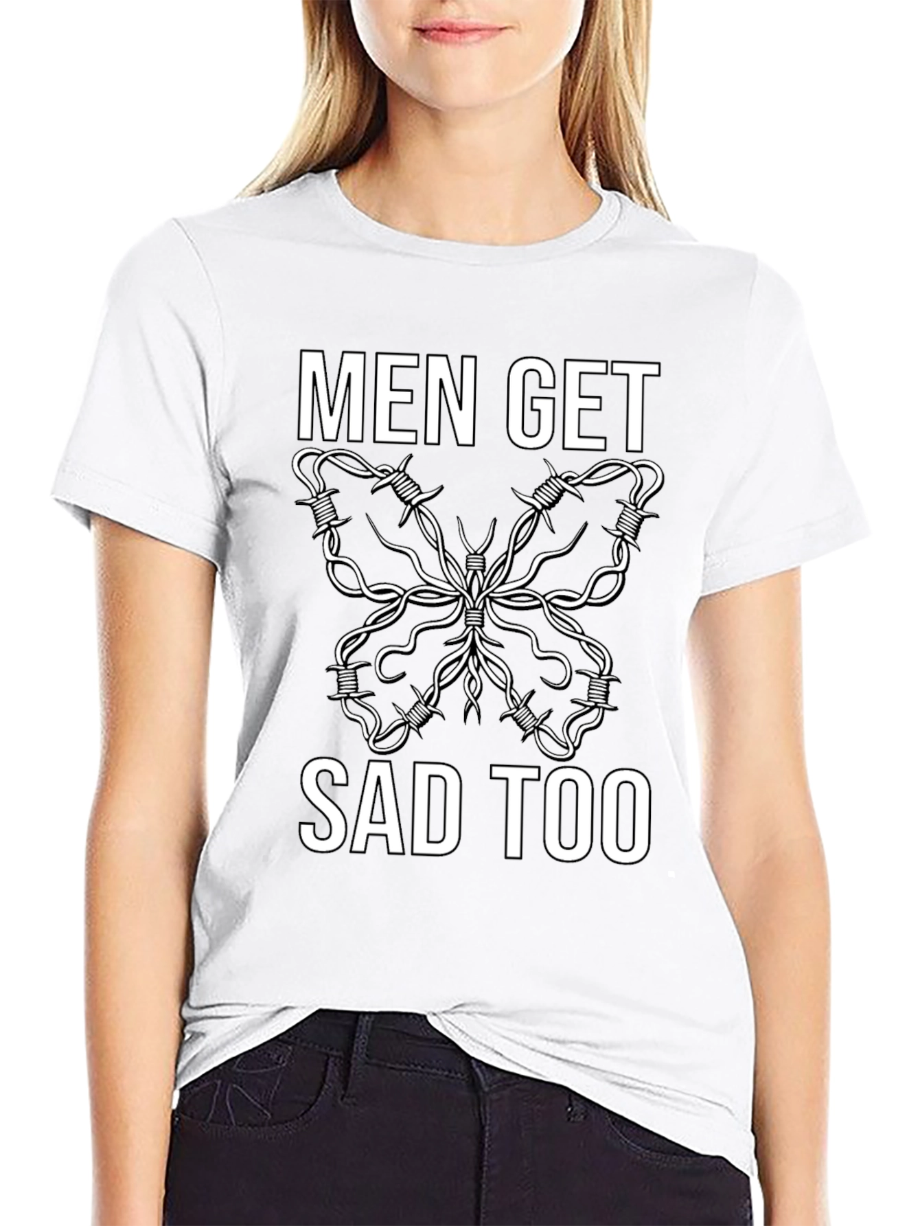 Men Get Sad Too Butterfly Barbed Wire Tee