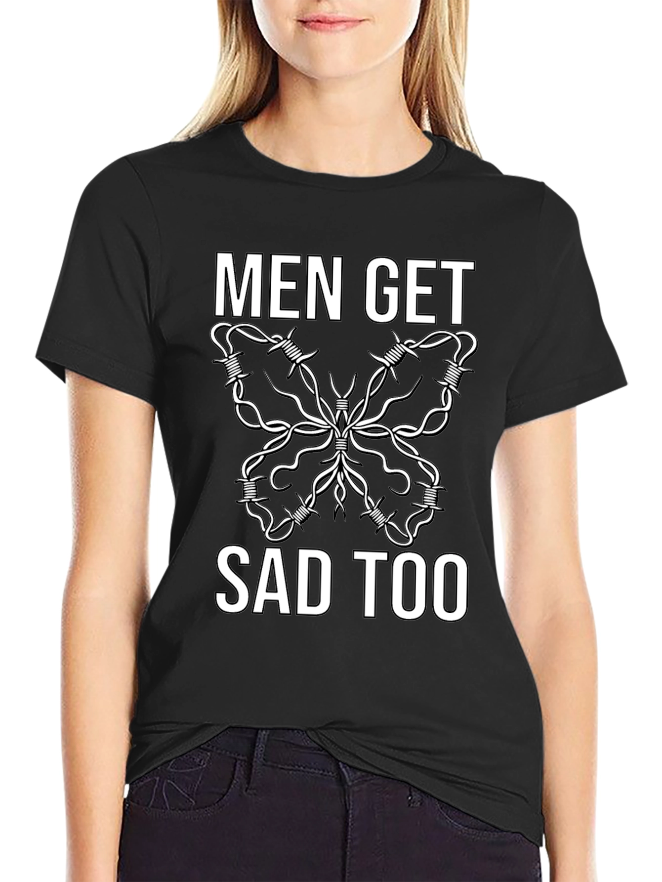 Men Get Sad Too Butterfly Barbed Wire Tee