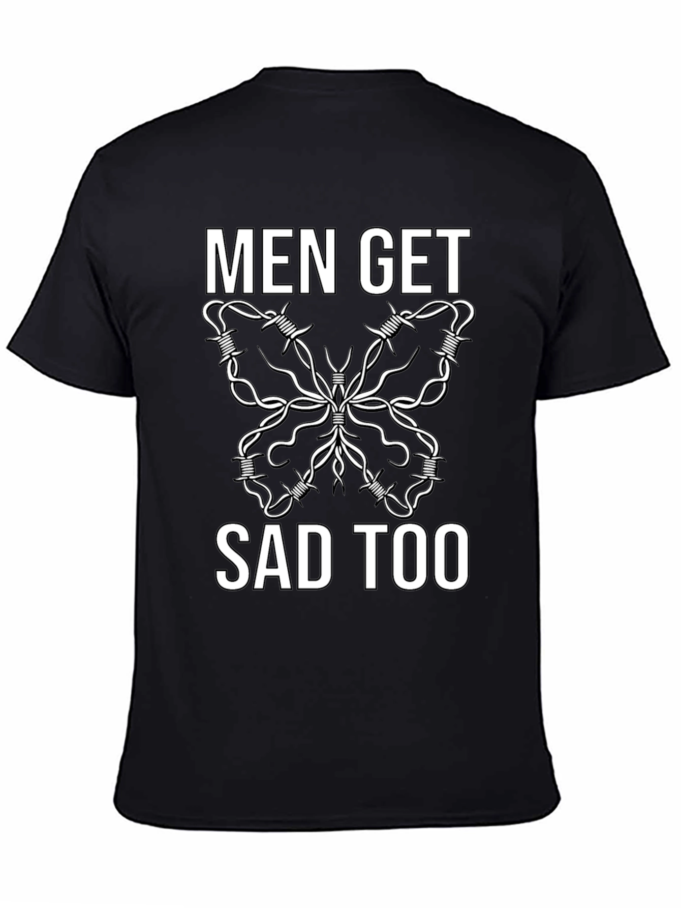Men Get Sad Too Butterfly Barbed Wire Tee