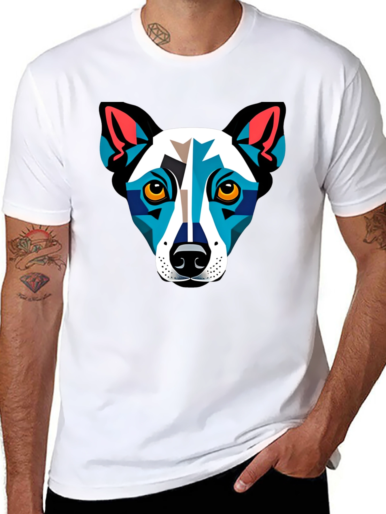Dog Geometric Art Black T-Shirt