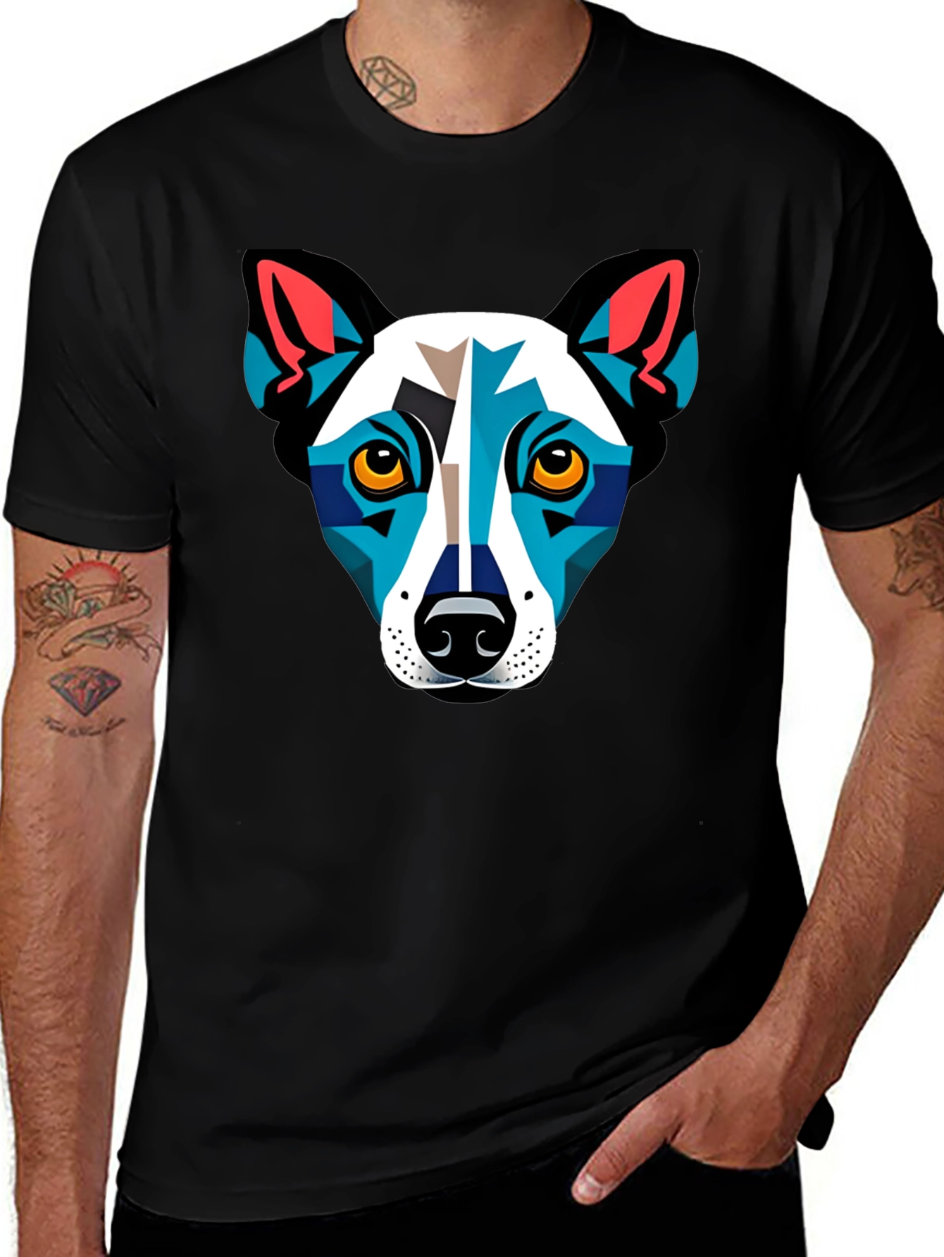 Dog Geometric Art Black T-Shirt