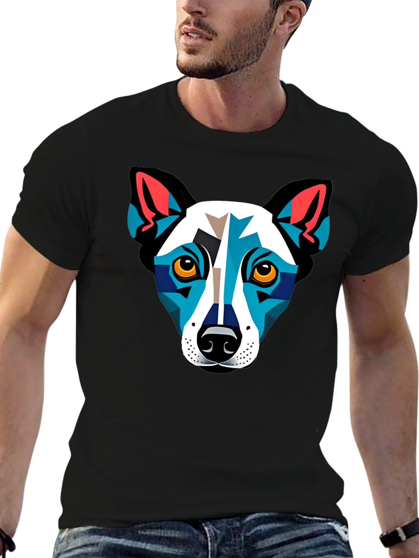 Dog Geometric Art Black T-Shirt