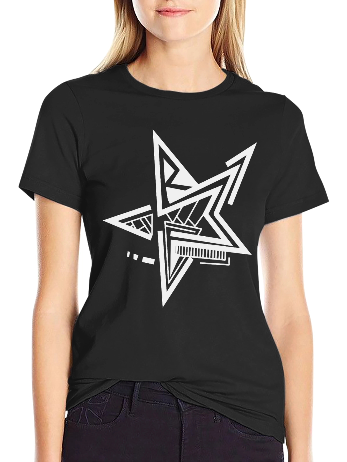 Modern Geometric Star T-Shirt - Black Cotton Tee