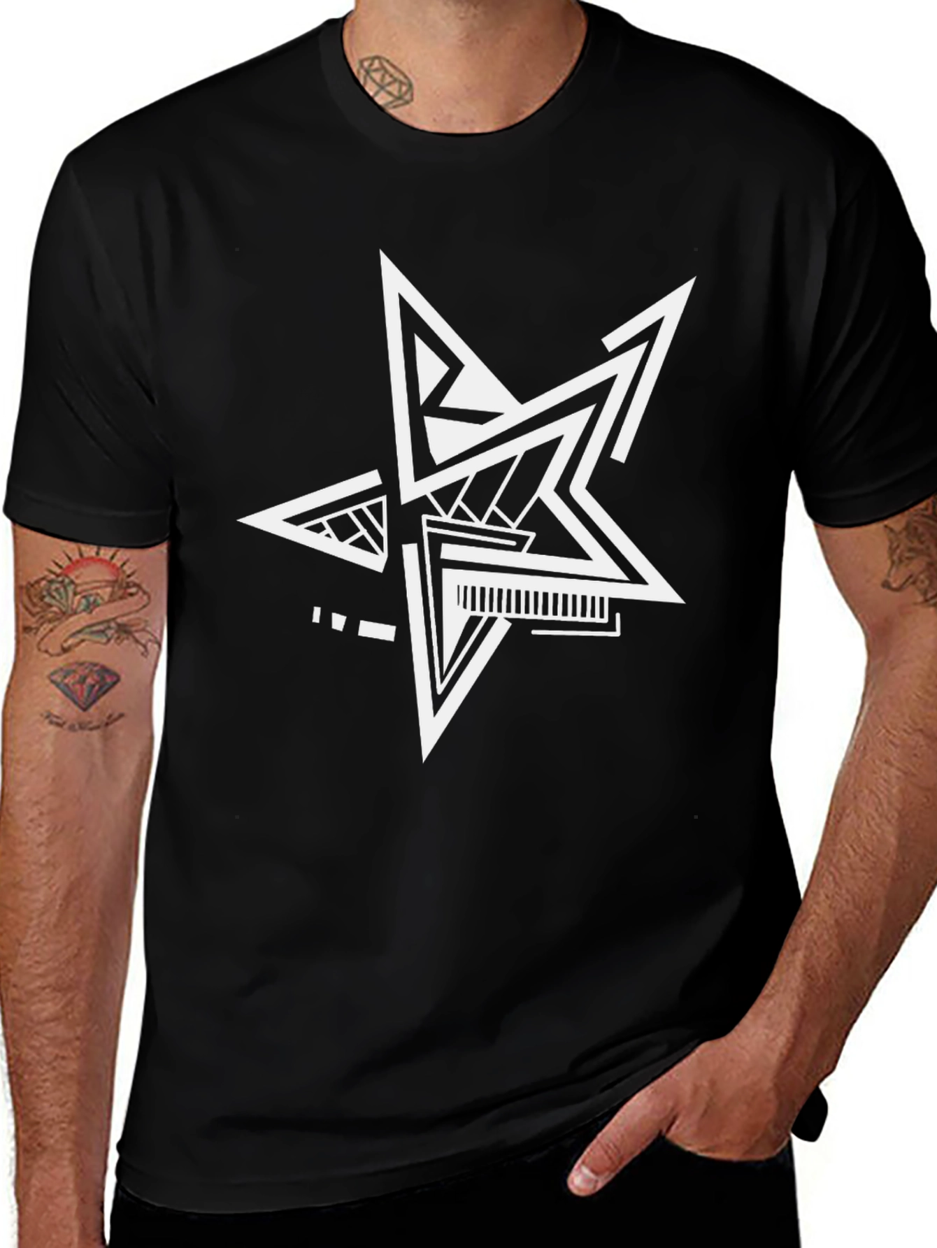 Modern Geometric Star T-Shirt - Black Cotton Tee