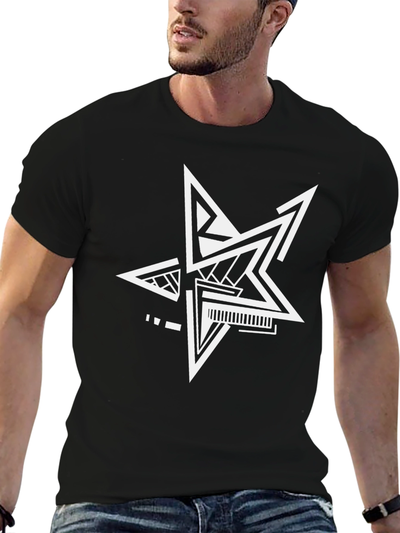 Modern Geometric Star T-Shirt - Black Cotton Tee