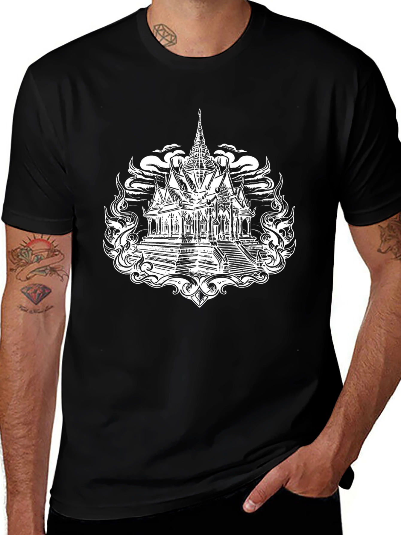 Temple Graphic Tee - Stylish Black T-Shirt