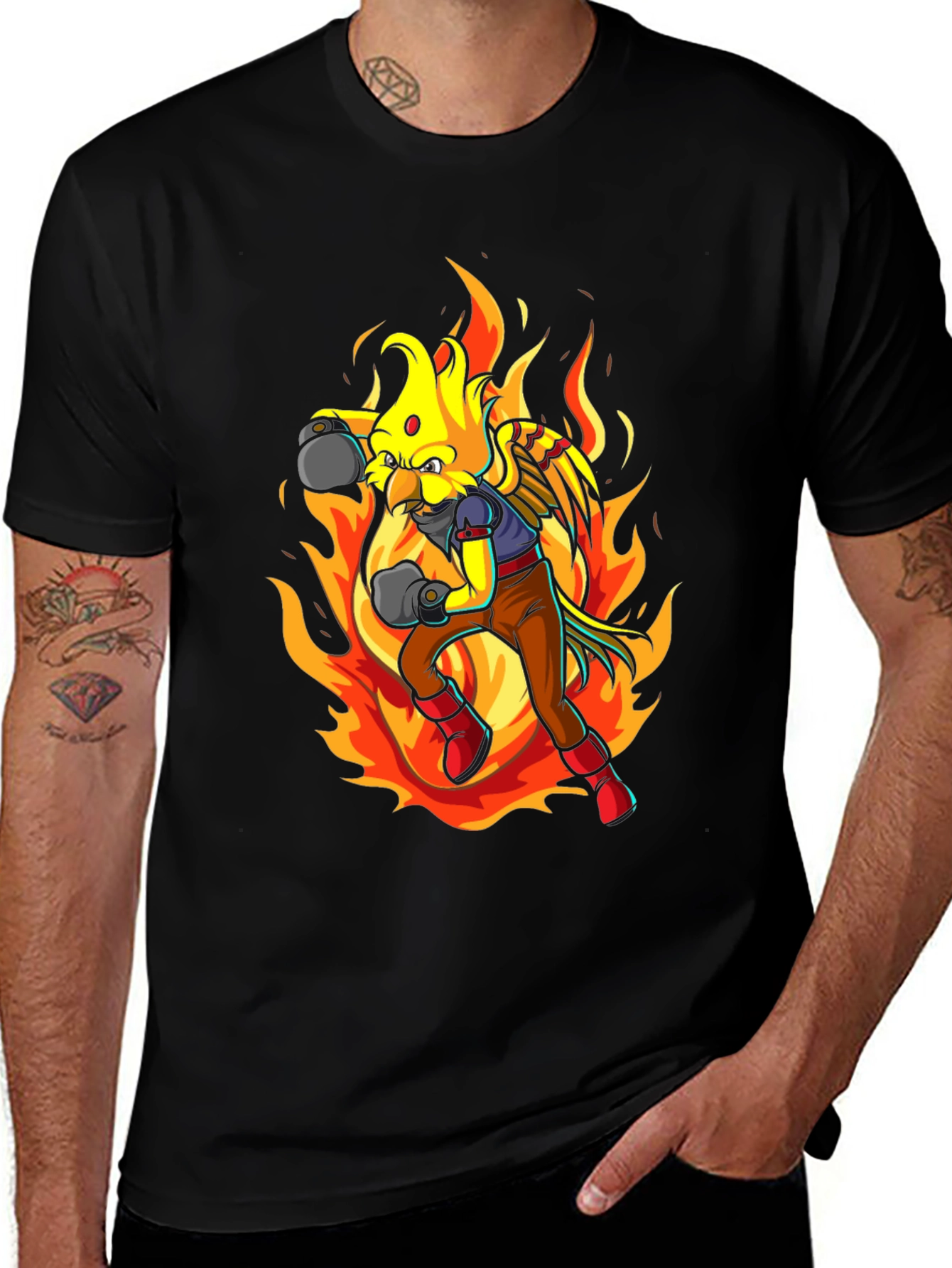 Fiery Bird Boxer T-Shirt - Unique Graphic Tee