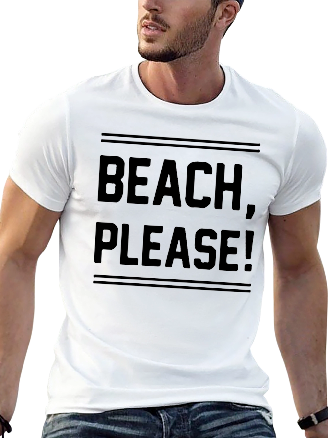 Beach Please! Black Graphic T-Shirt