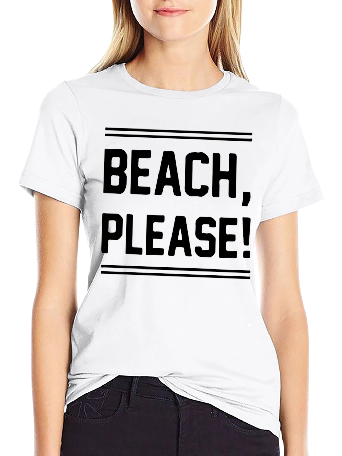 Beach Please! Black Graphic T-Shirt