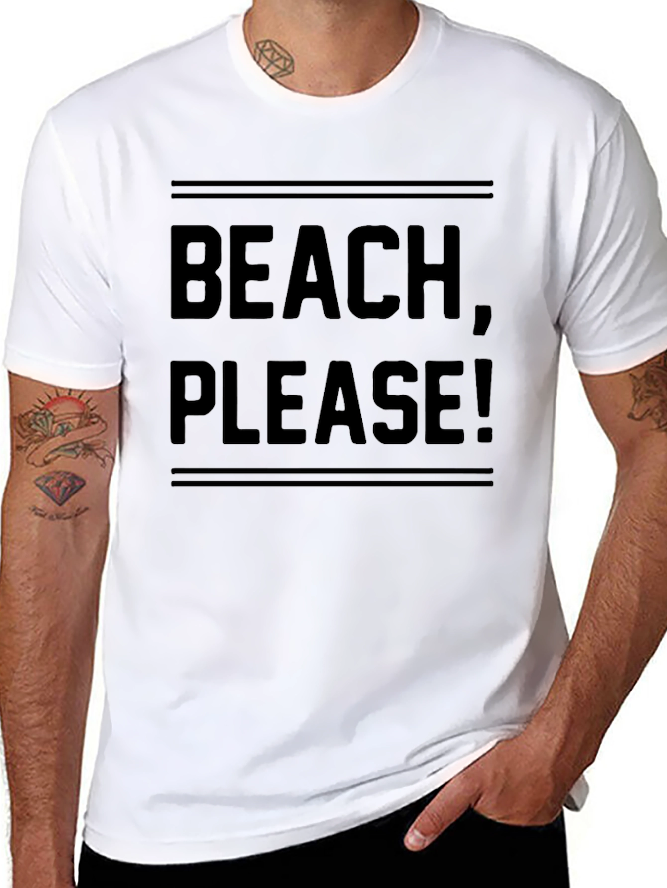 Beach Please! Black Graphic T-Shirt