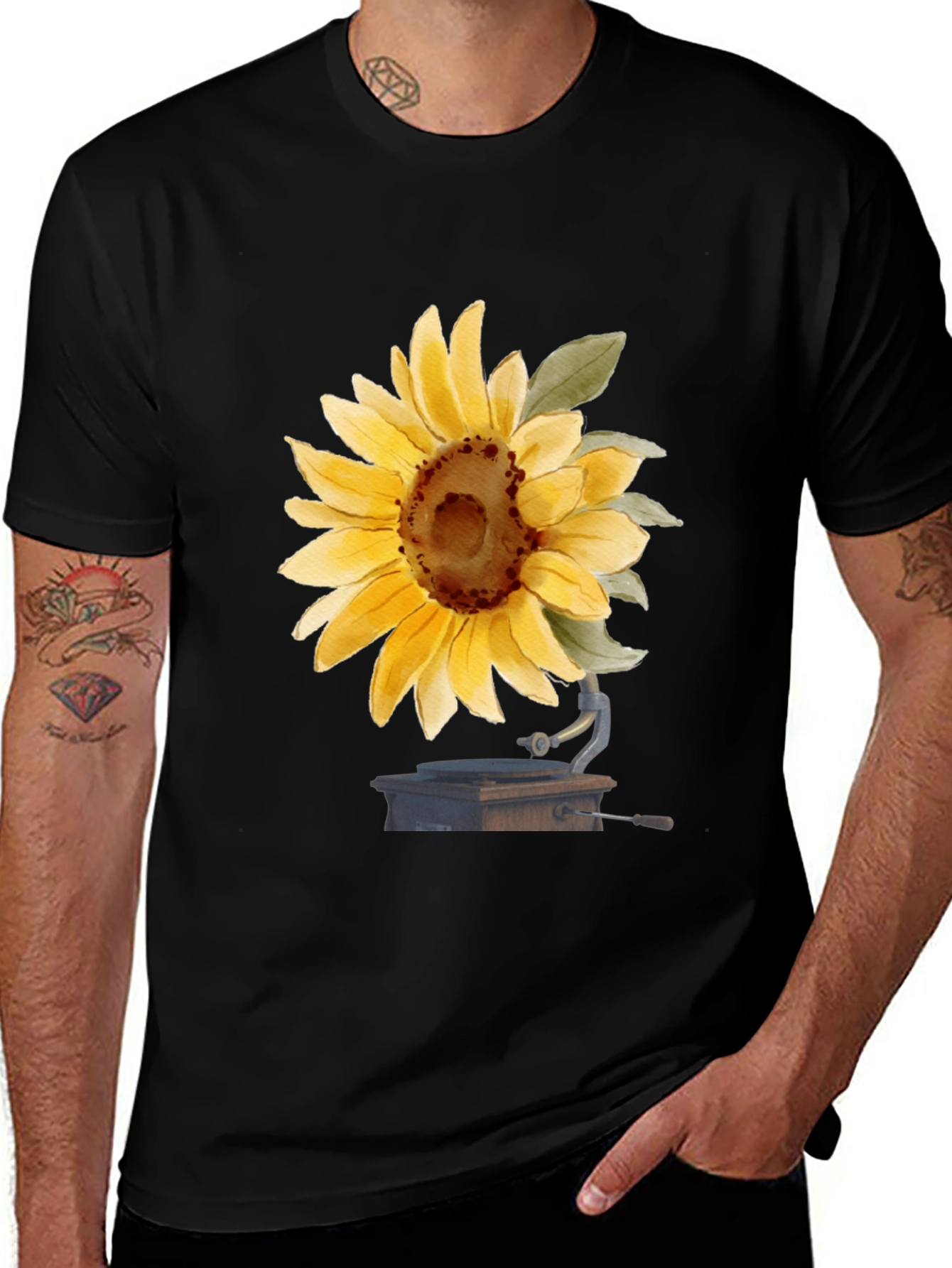 Sunflower Phonograph Black Graphic Tee