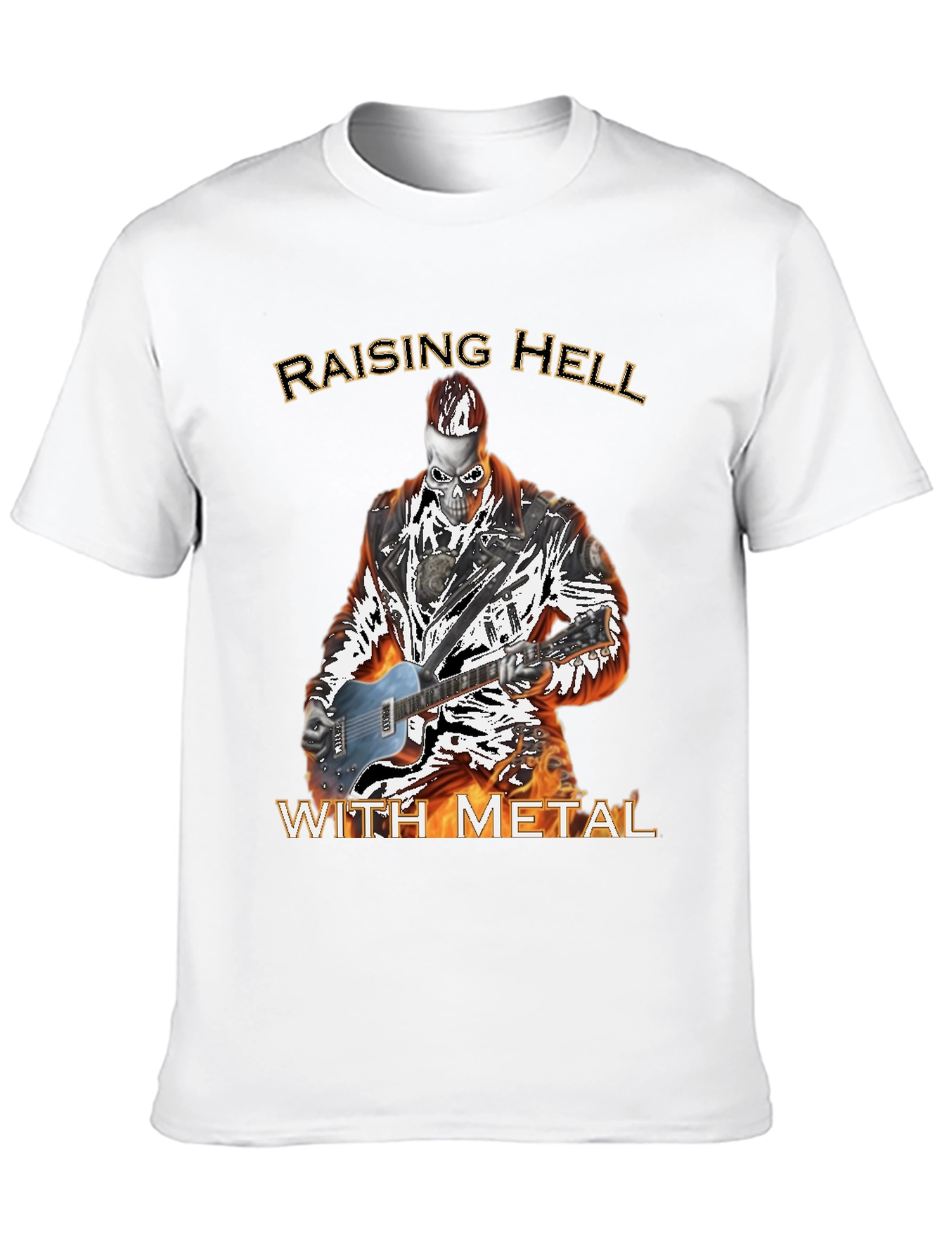 Raising Hell With Metal T-Shirt - Skull Guitarist