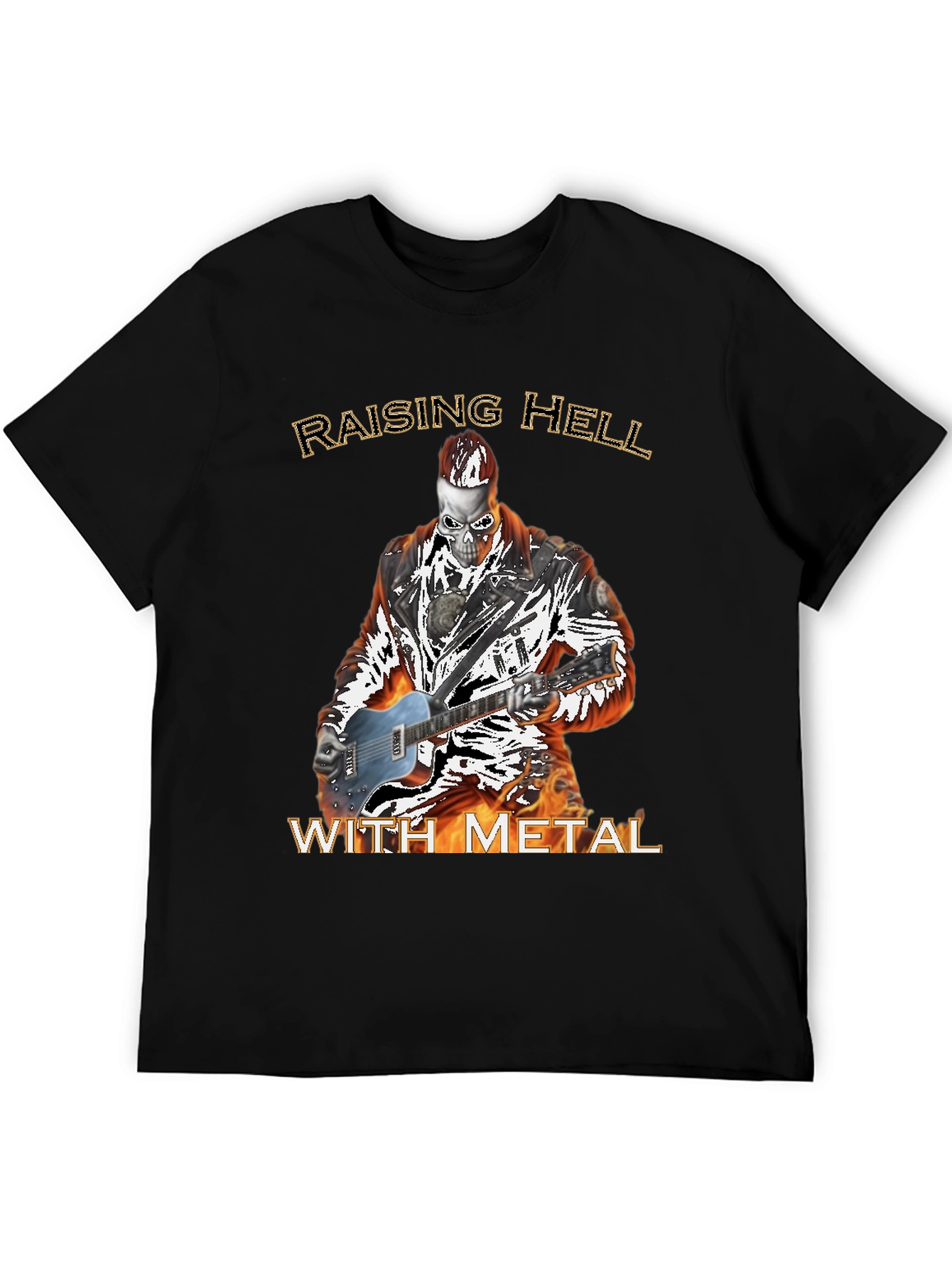 Raising Hell With Metal T-Shirt - Skull Guitarist