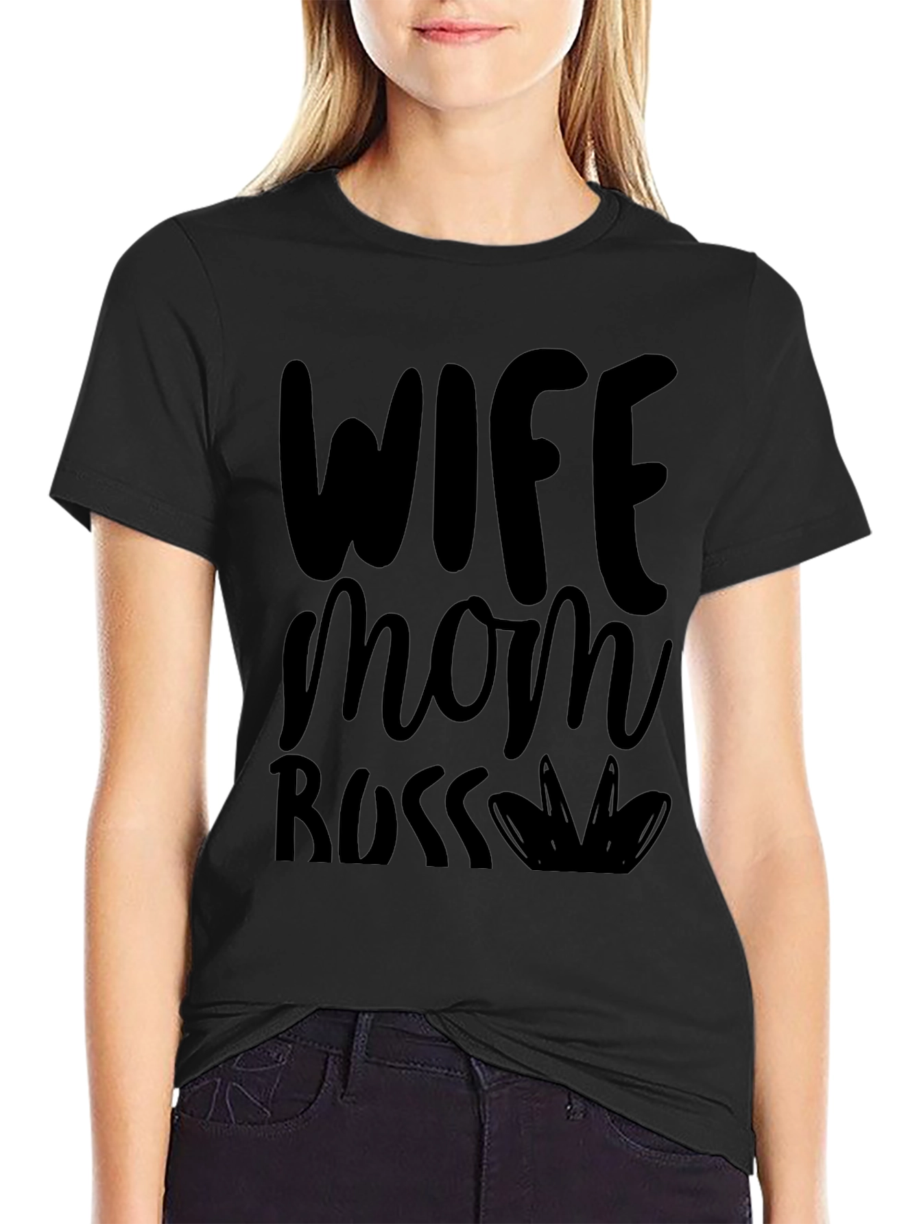 Wife Mom Boss Graphic Tee - Stylish Black T-Shirt
