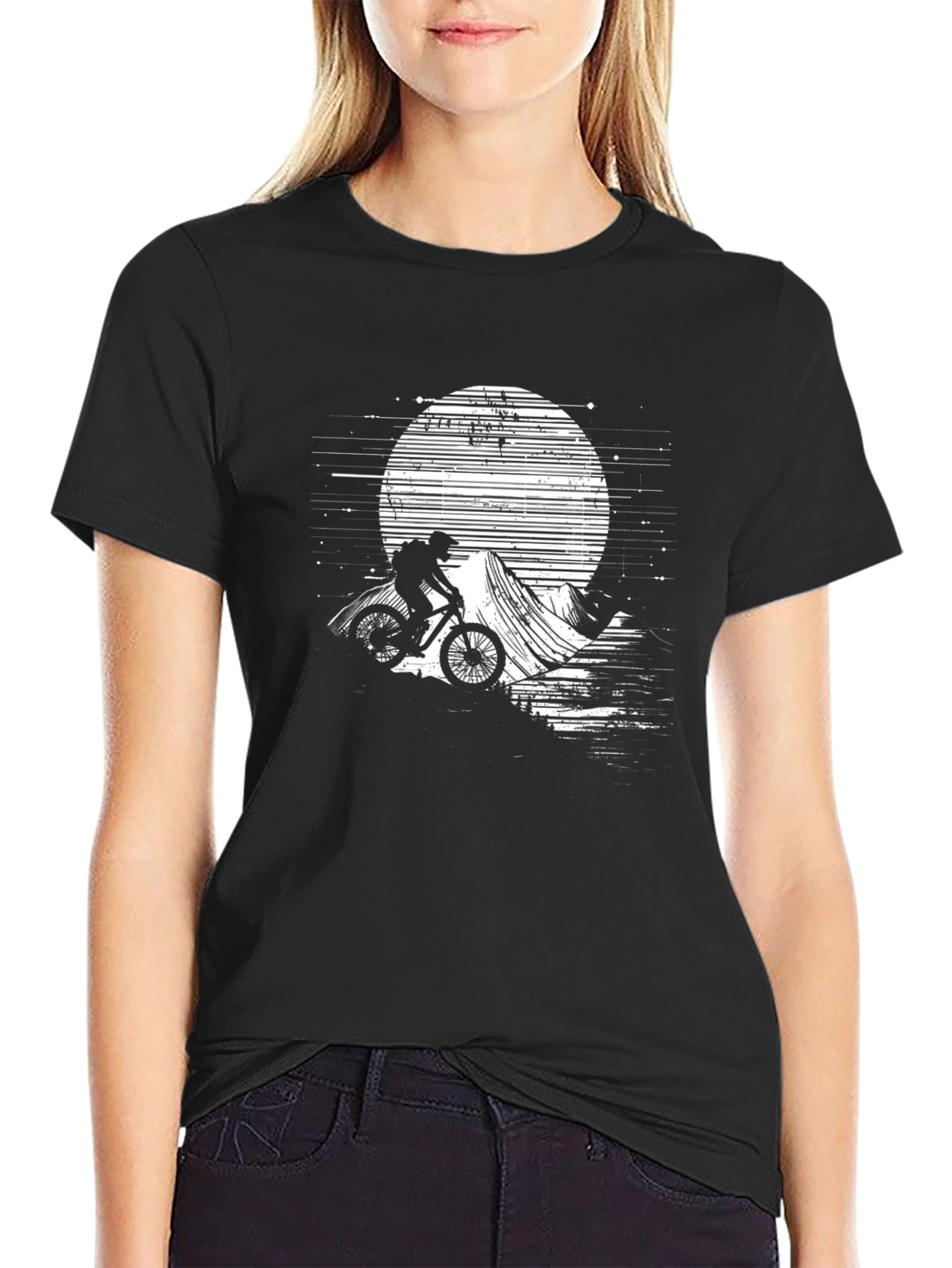 Mountain Biker Moon Graphic Tee - Black