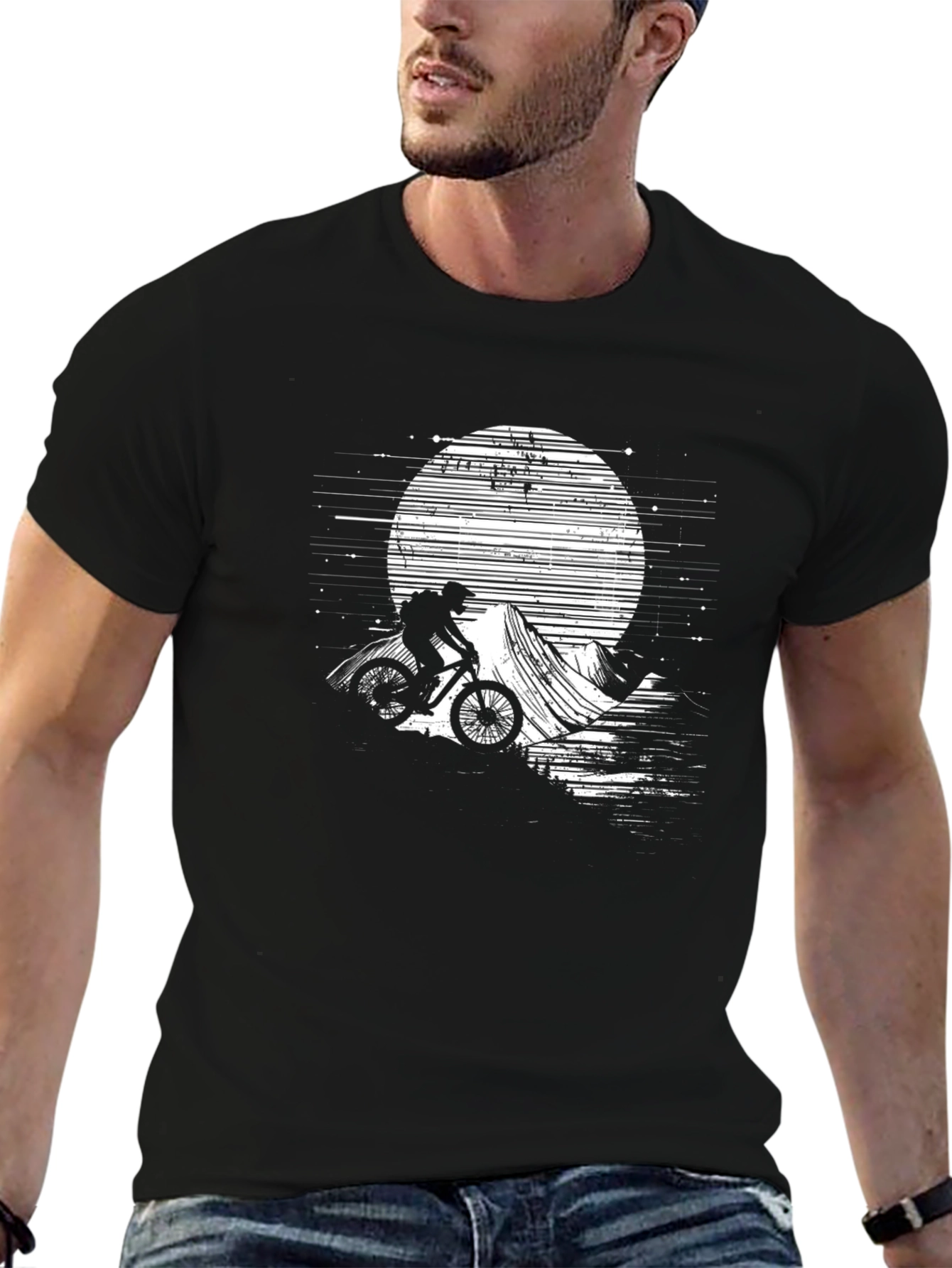 Mountain Biker Moon Graphic Tee - Black