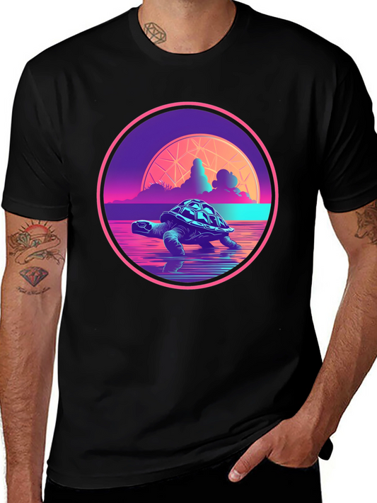 Retro Turtle T-Shirt - Synthwave Ocean Design