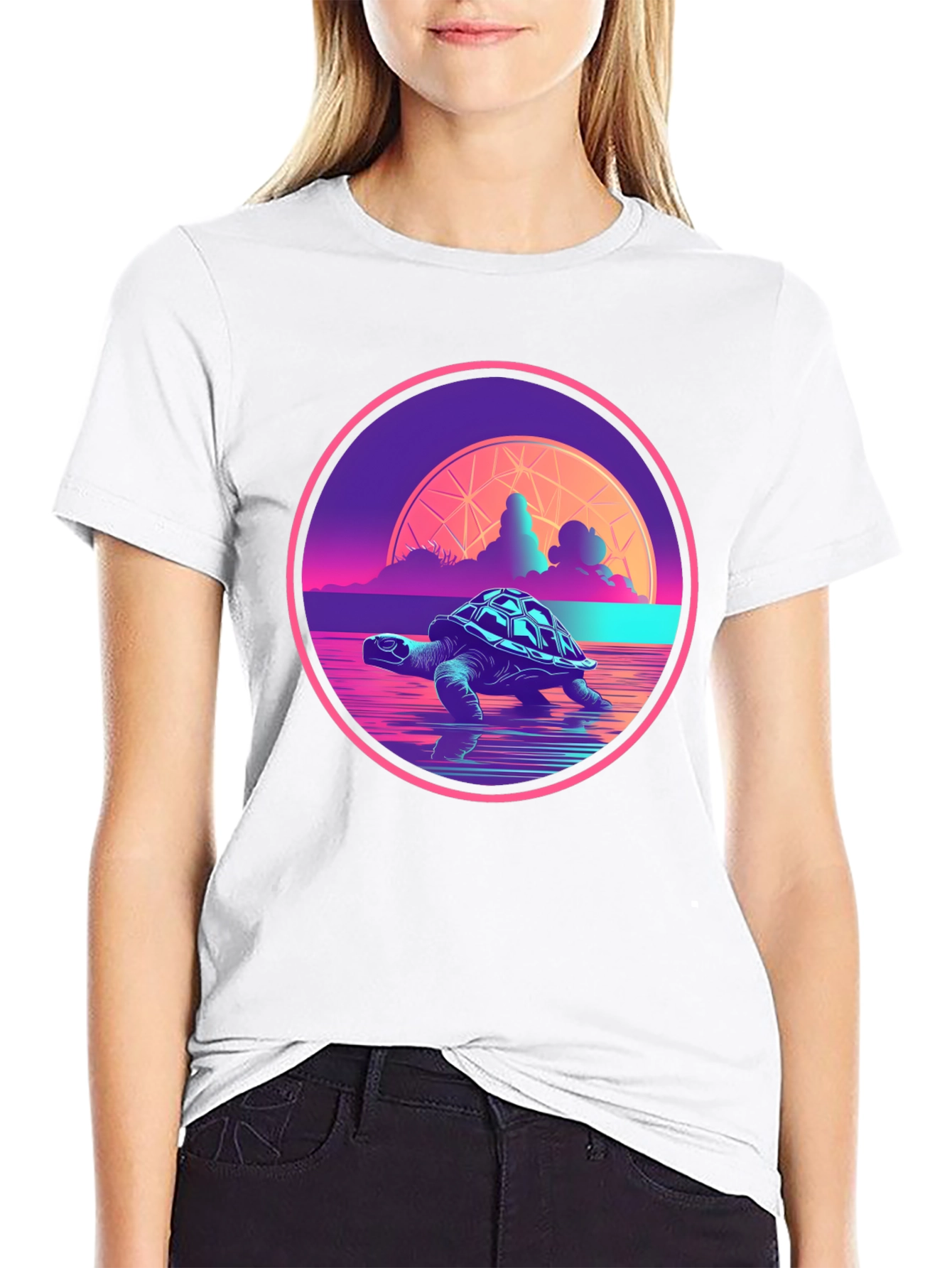 Retro Turtle T-Shirt - Synthwave Ocean Design