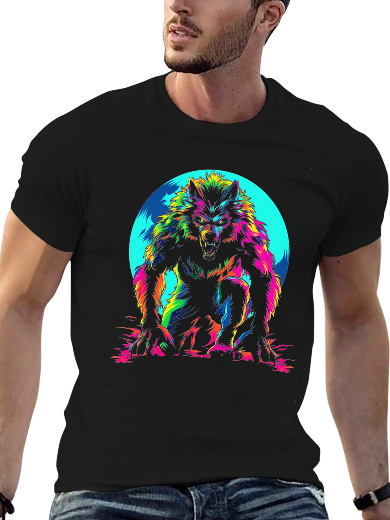 Colorful Werewolf Graphic T-Shirt