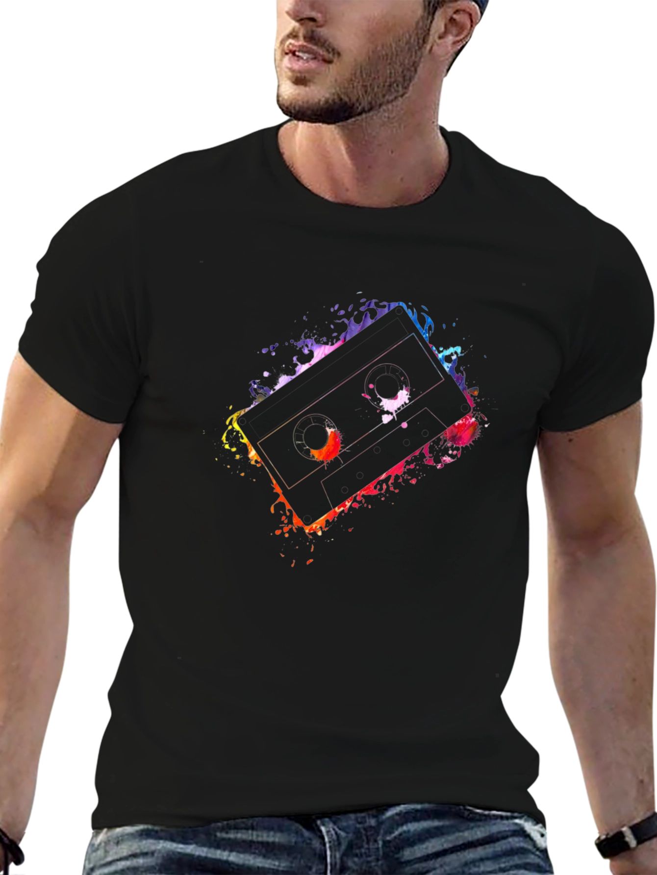 Retro Cassette Tape Graphic Tee - Black T-Shirt