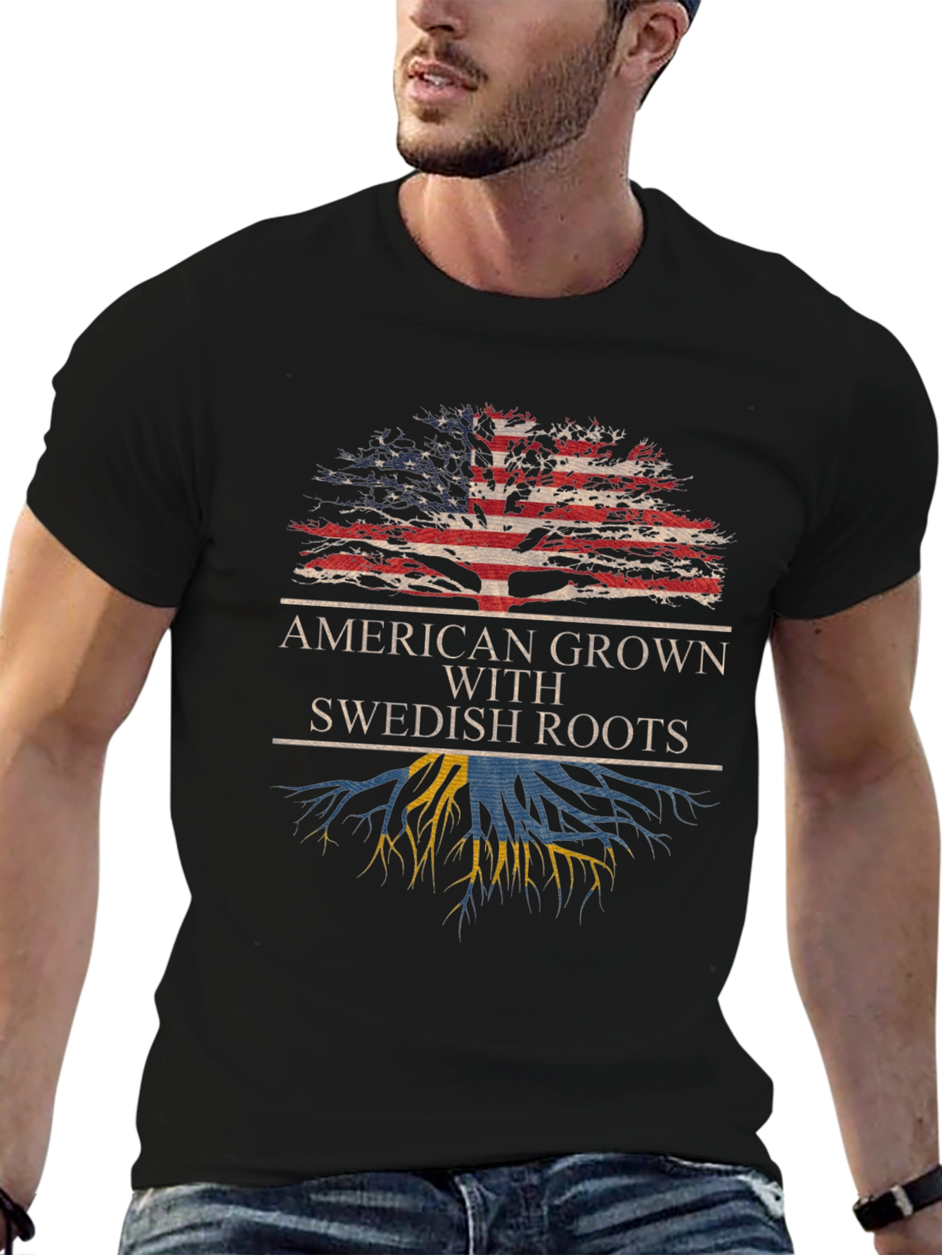 American Grown with Swedish Roots Graphic T-Shirt