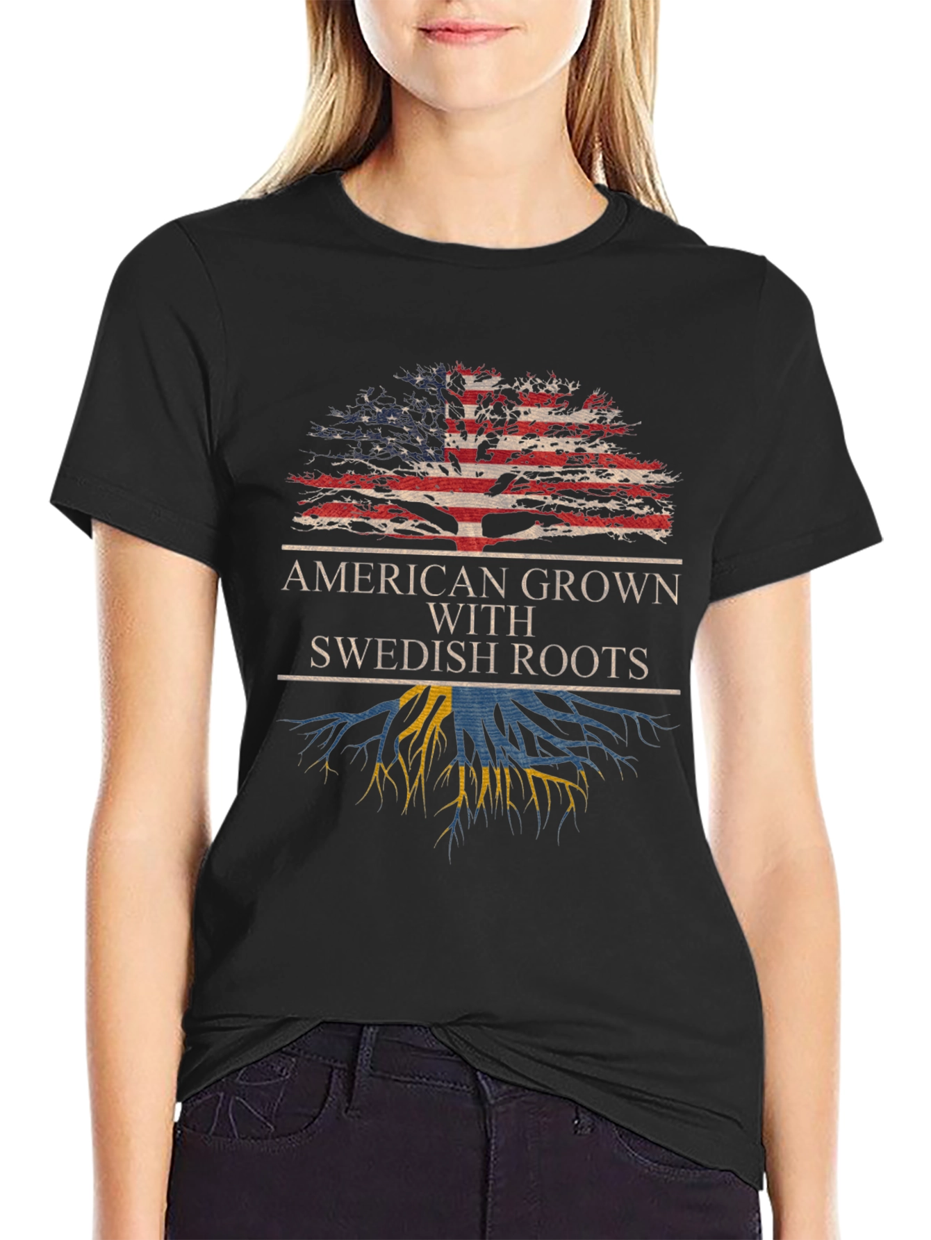 American Grown with Swedish Roots Graphic T-Shirt
