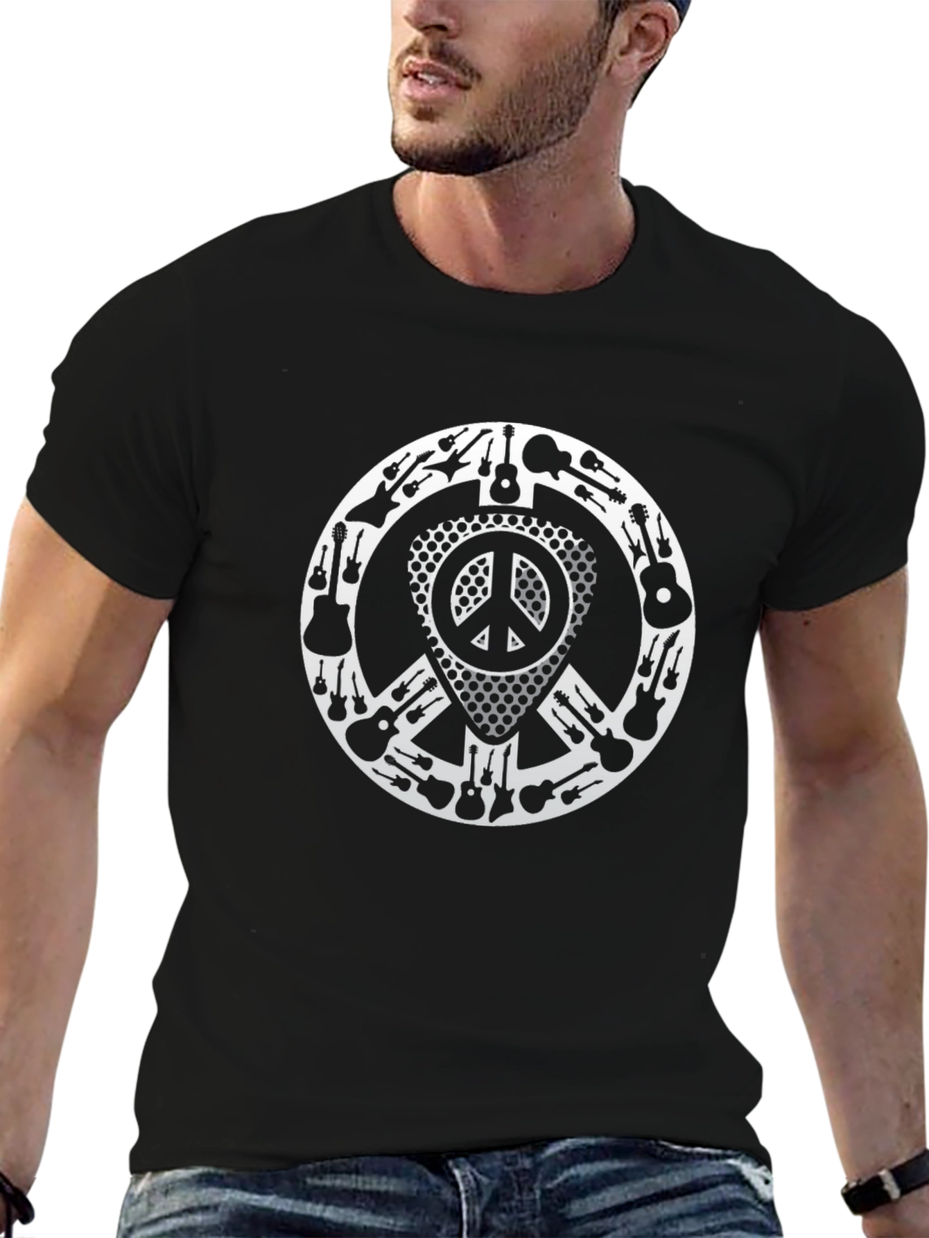 Guitar Peace Sign Graphic Tee - Music Lover T-Shirt