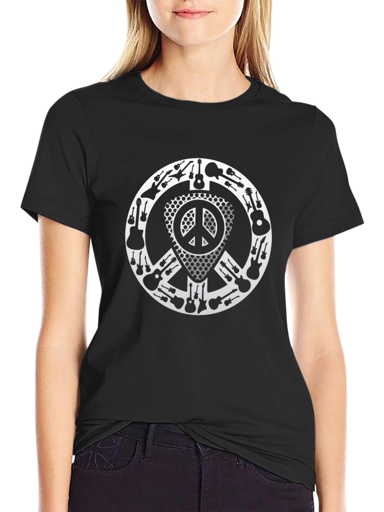 Guitar Peace Sign Graphic Tee - Music Lover T-Shirt