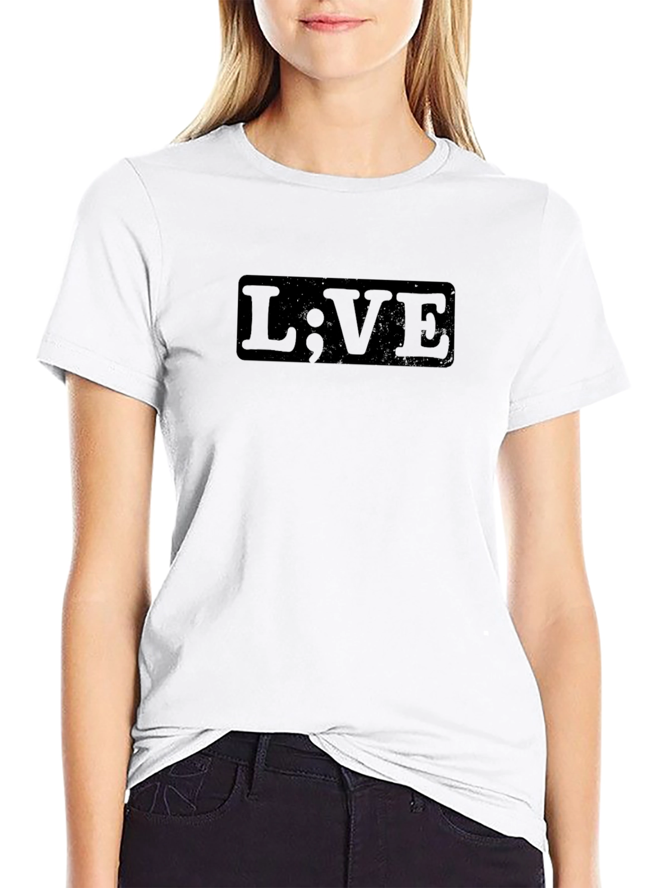 L;VE Graphic Print Black Crew Neck Tee