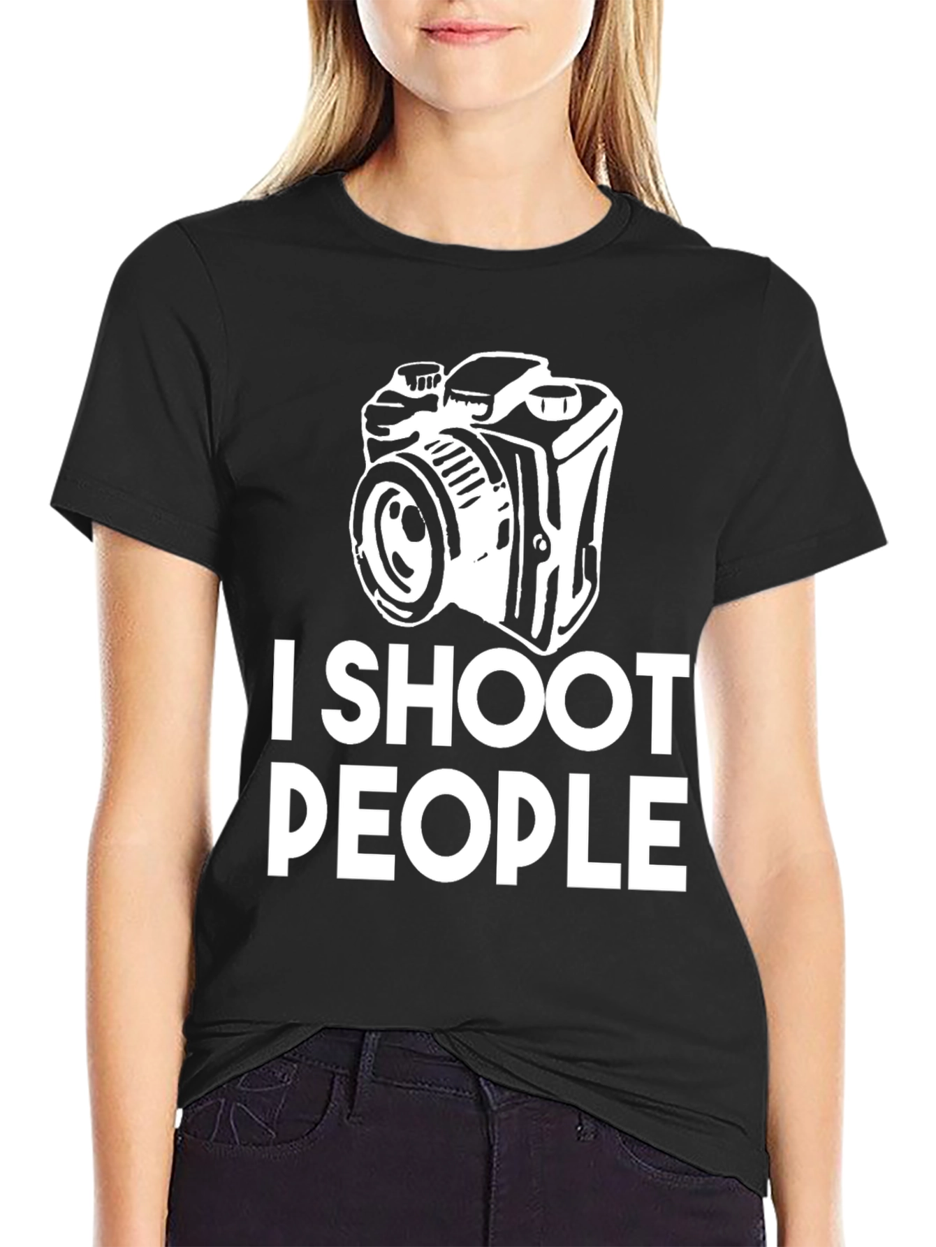 I Shoot People Camera Graphic Black T-Shirt