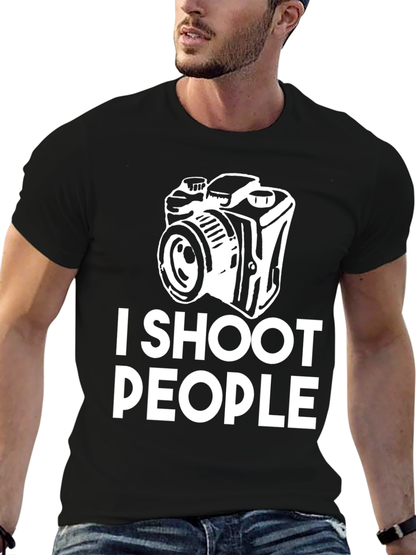 I Shoot People Camera Graphic Black T-Shirt