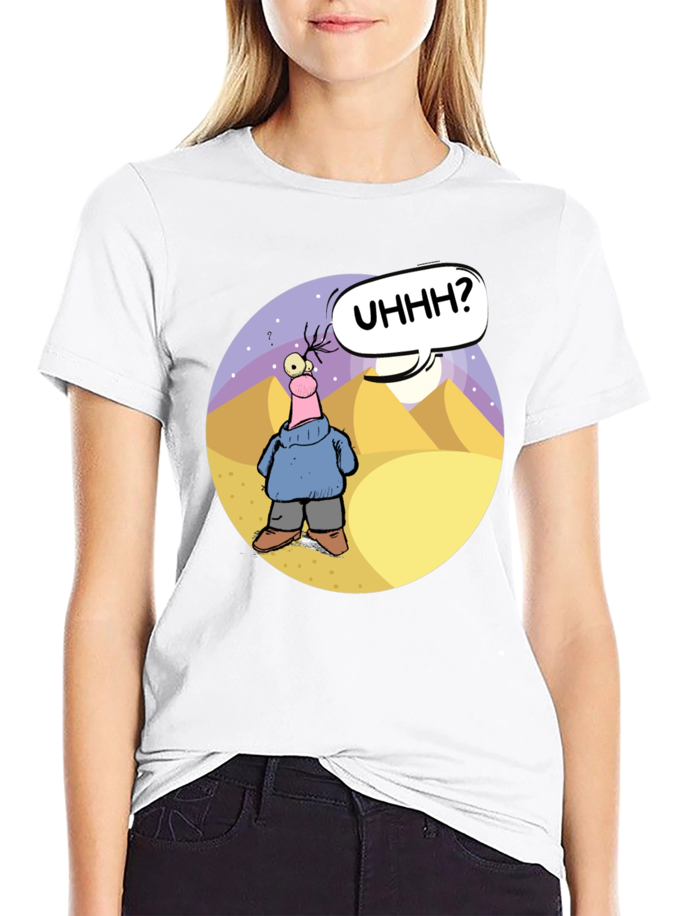 Cartoon Graphic Black T-Shirt - Uhhh?