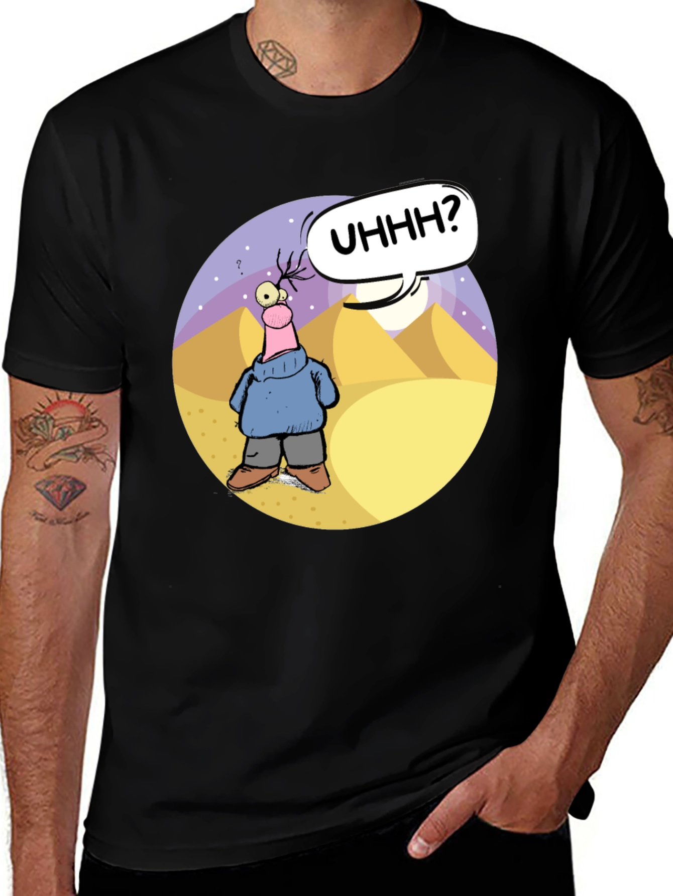 Cartoon Graphic Black T-Shirt - Uhhh?