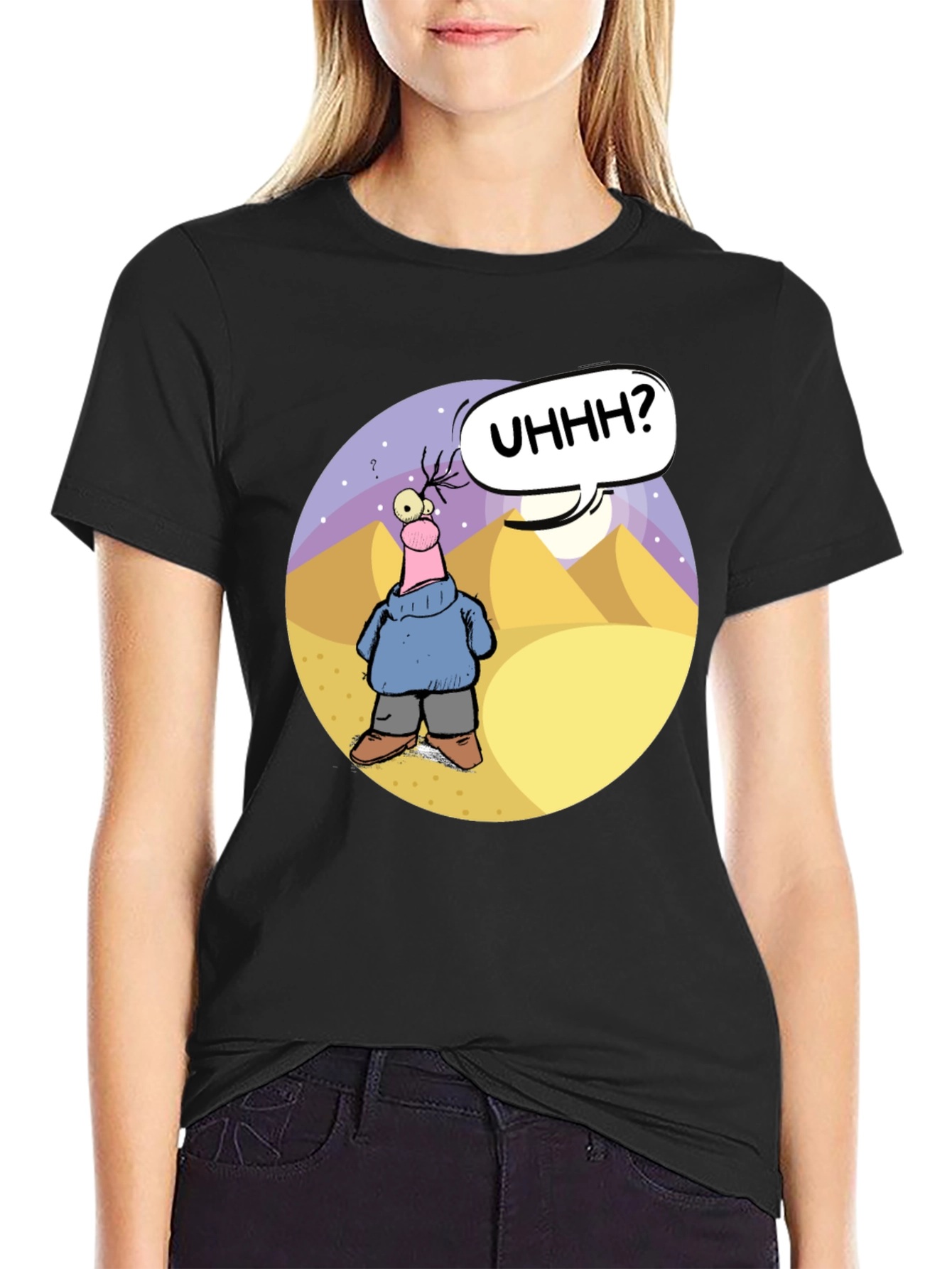 Cartoon Graphic Black T-Shirt - Uhhh?