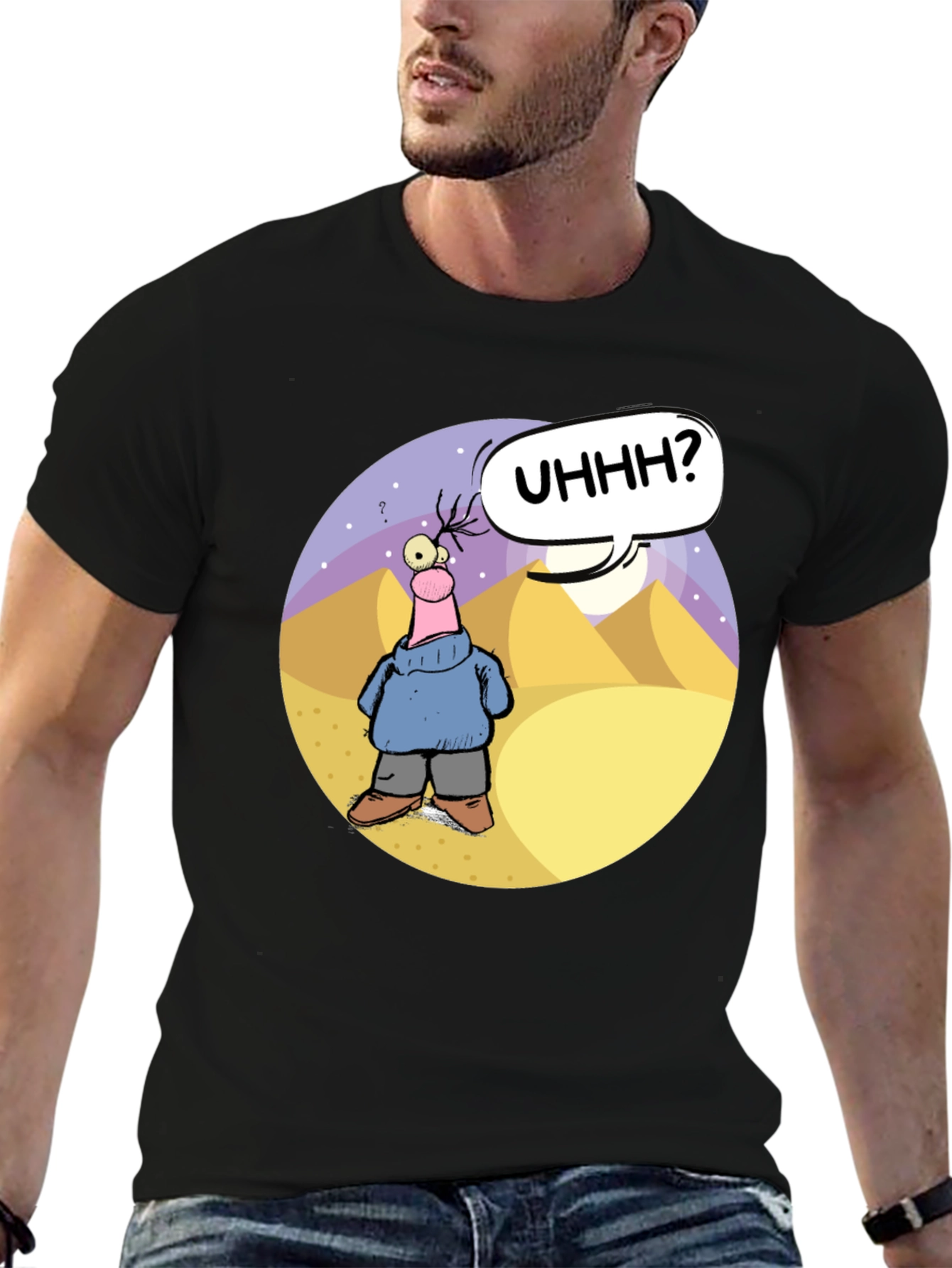 Cartoon Graphic Black T-Shirt - Uhhh?