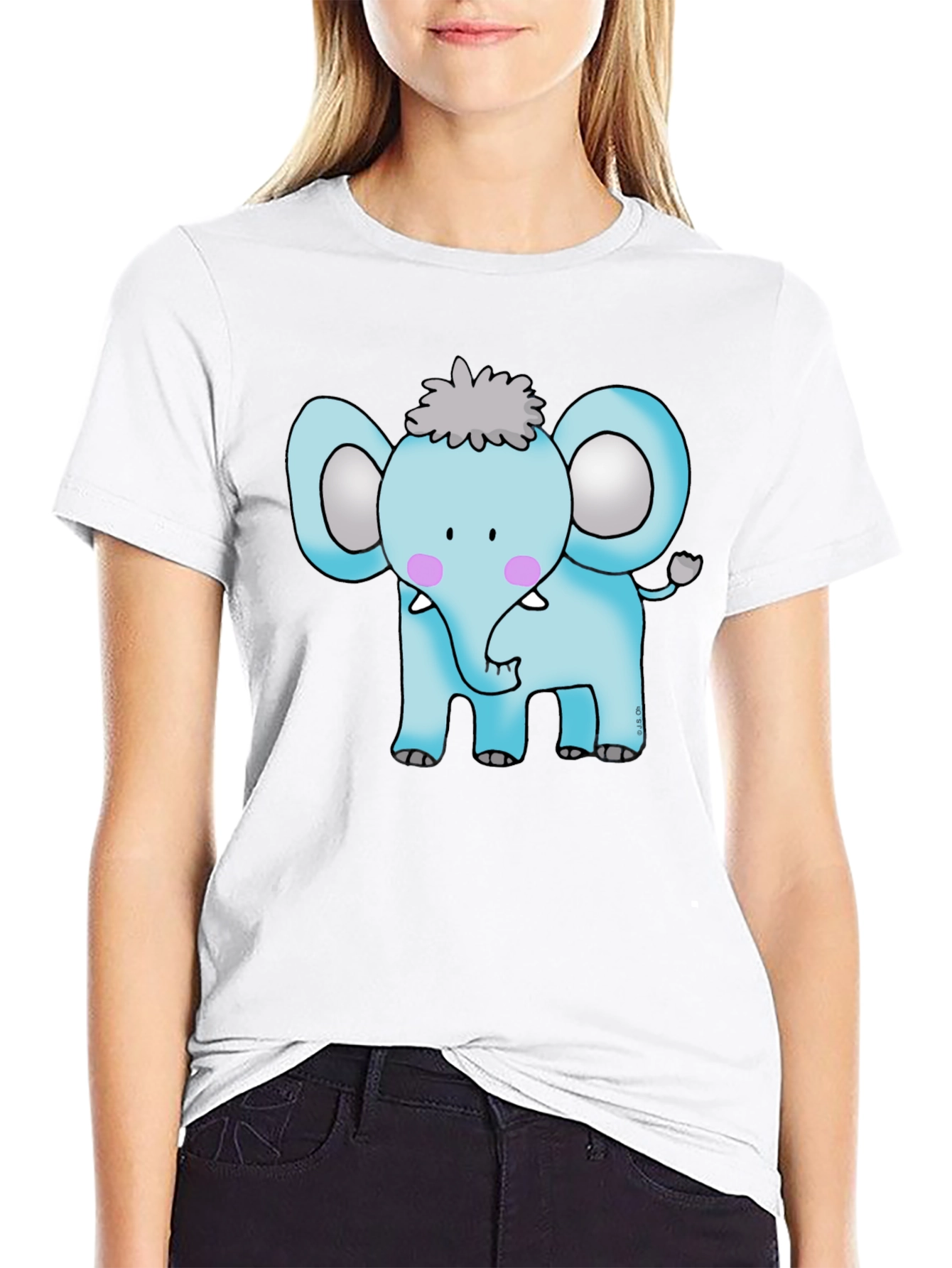 Cute Cartoon Elephant Graphic Tee - Black