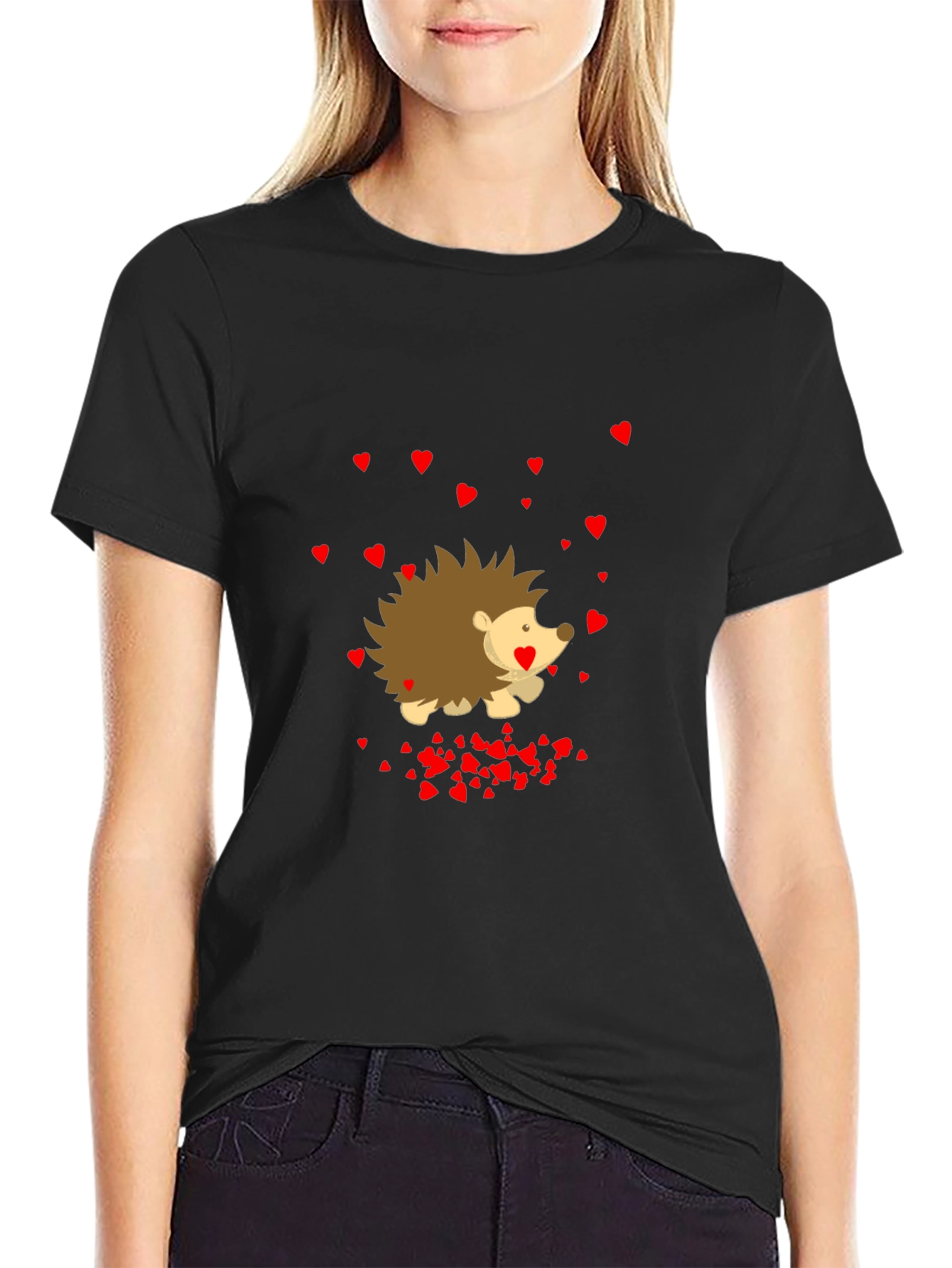 Heart Hedgehog Black T-Shirt