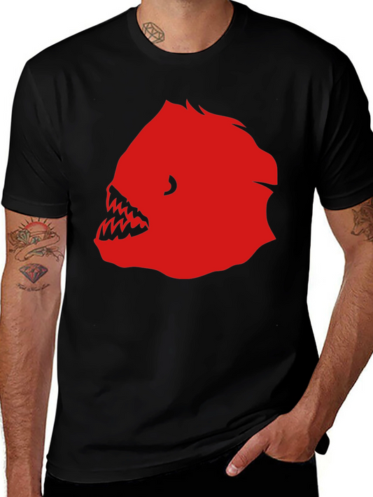 Mens Black T-Shirt with Red Graphic Fish Design