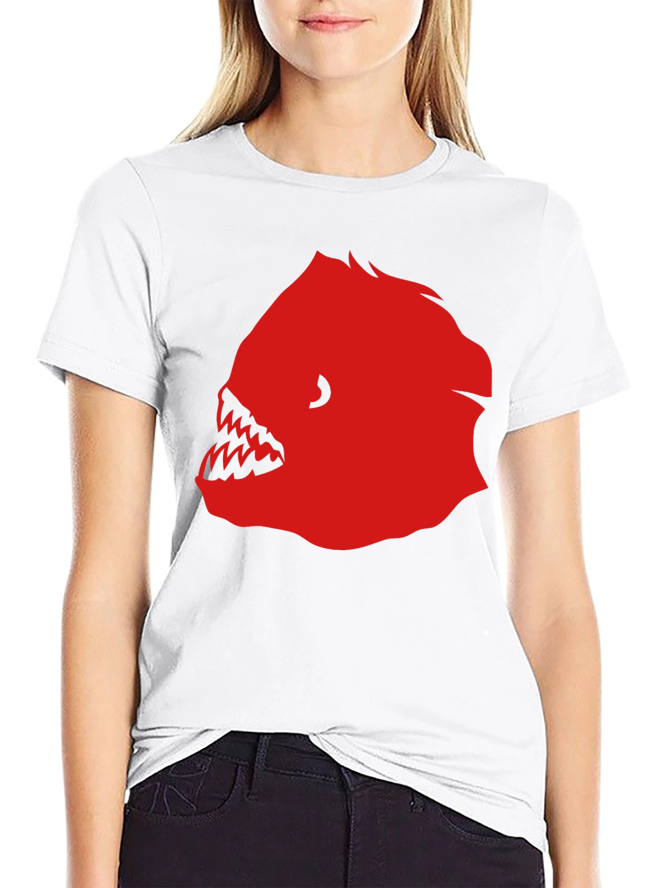 Mens Black T-Shirt with Red Graphic Fish Design