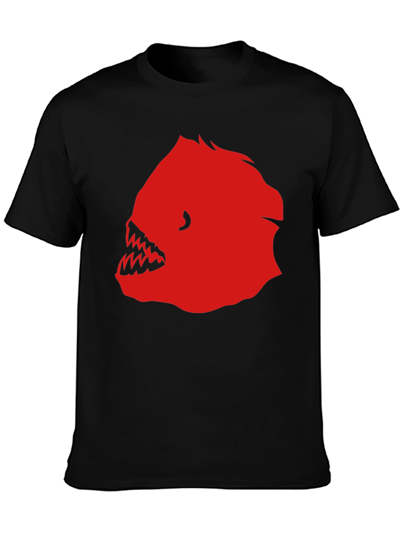 Mens Black T-Shirt with Red Graphic Fish Design