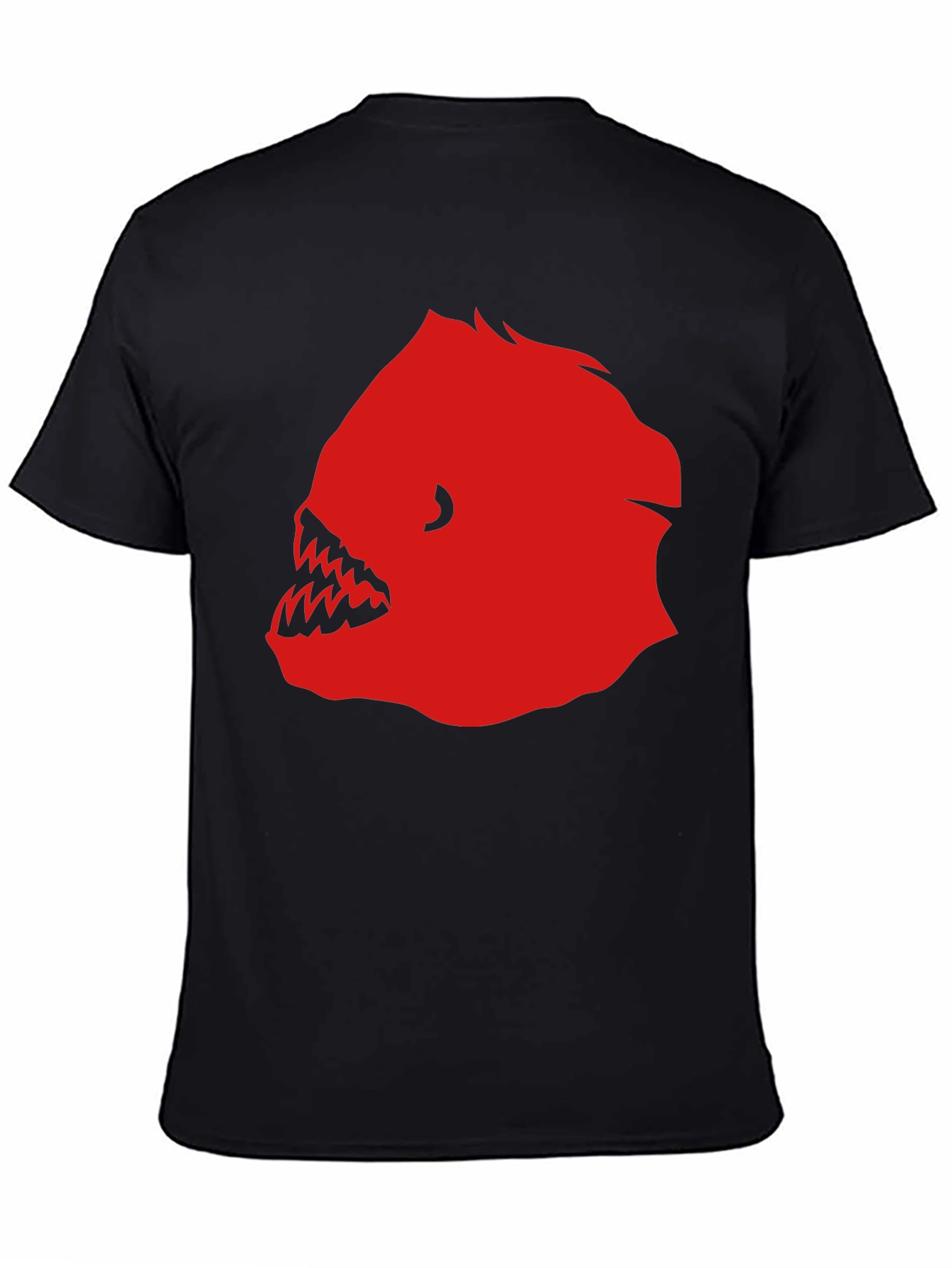 Mens Black T-Shirt with Red Graphic Fish Design